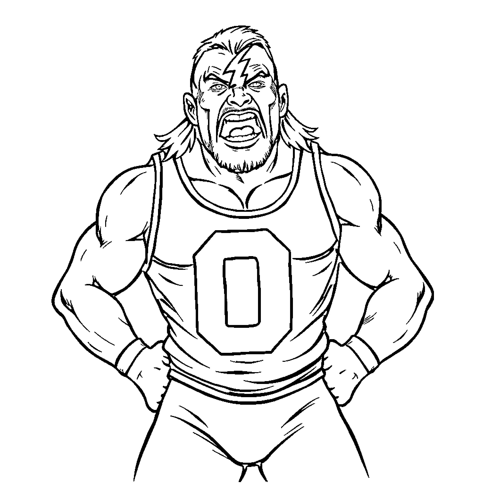 Wrestler displays intense aggression and power Coloring Page (free black-and-white line drawing printable PDF for all, from beginners to advanced learners, including children, teens, adults, and seniors)