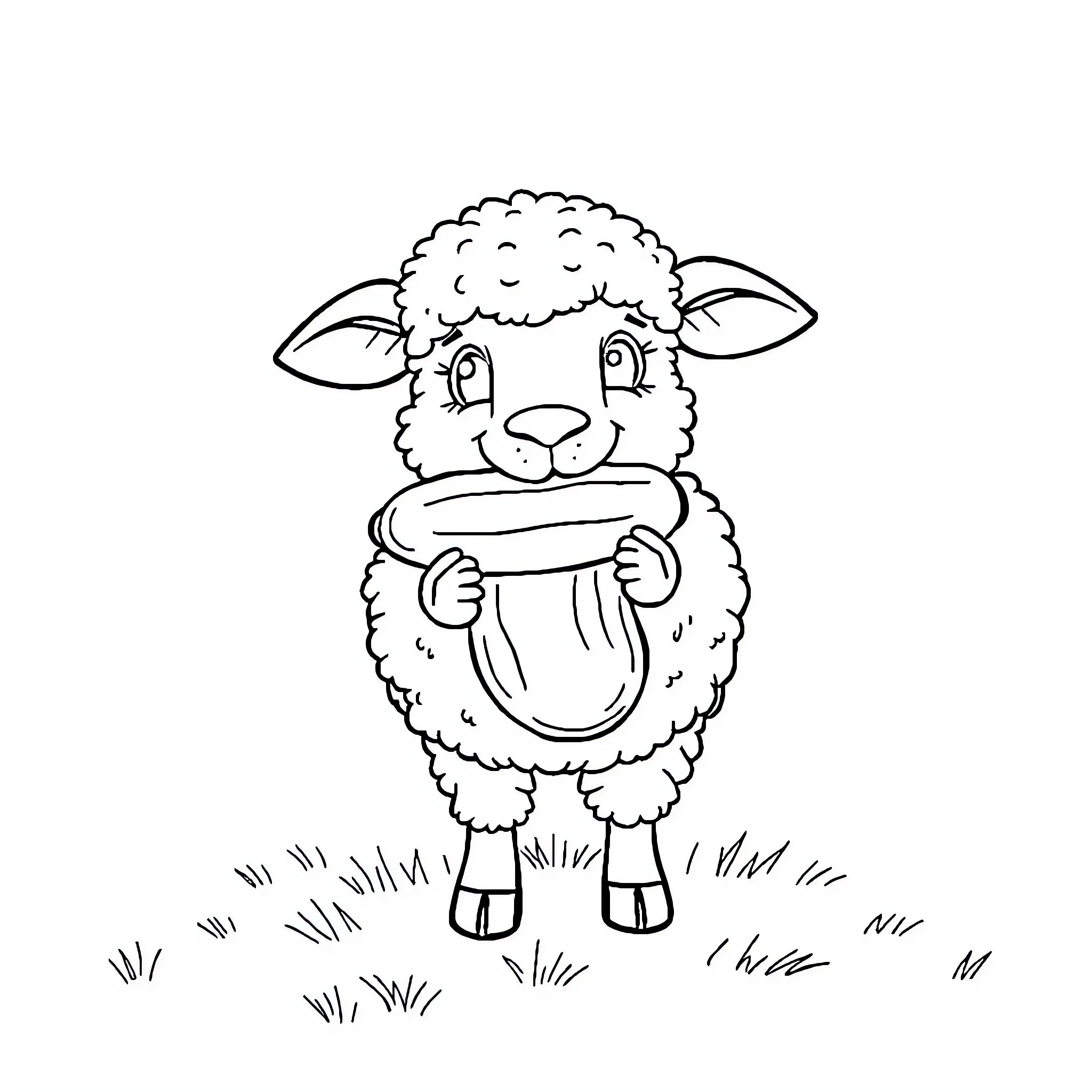 Sheep enjoying a tasty snack in the field Coloring Page (free black-and-white line drawing printable PDF for all, from beginners to advanced learners, including children, teens, adults, and seniors)