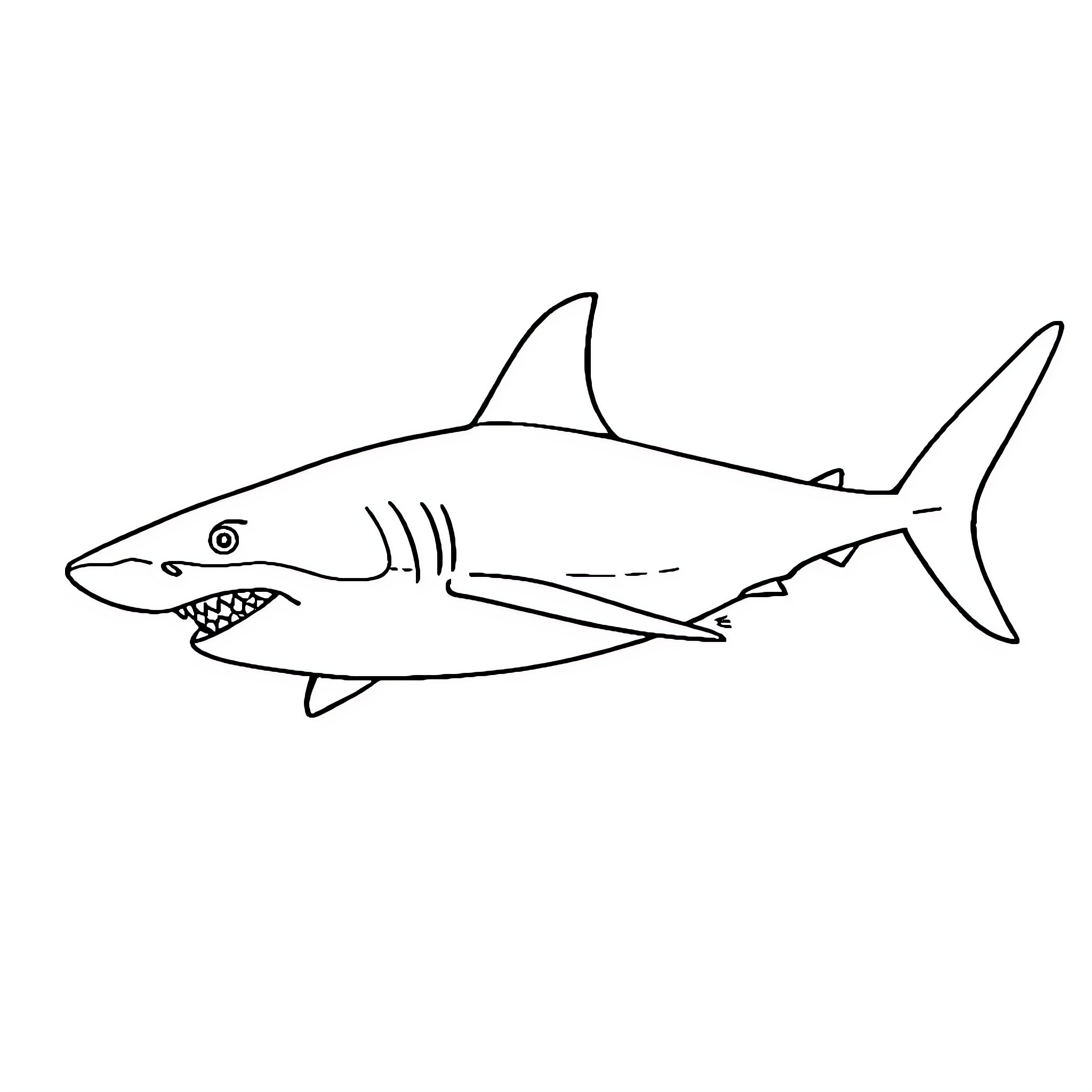 Shark swimming fiercely in the ocean Coloring Page (free black-and-white line drawing printable PDF for all, from beginners to advanced learners, including children, teens, adults, and seniors)