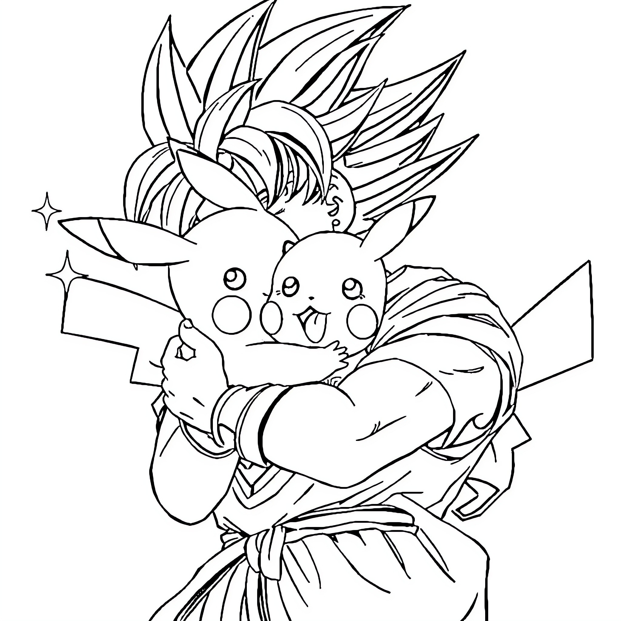 Son Goku Striking a Powerful Pose Coloring Page (free black-and-white line drawing printable PDF for all, from beginners to advanced learners, including children, teens, adults, and seniors)