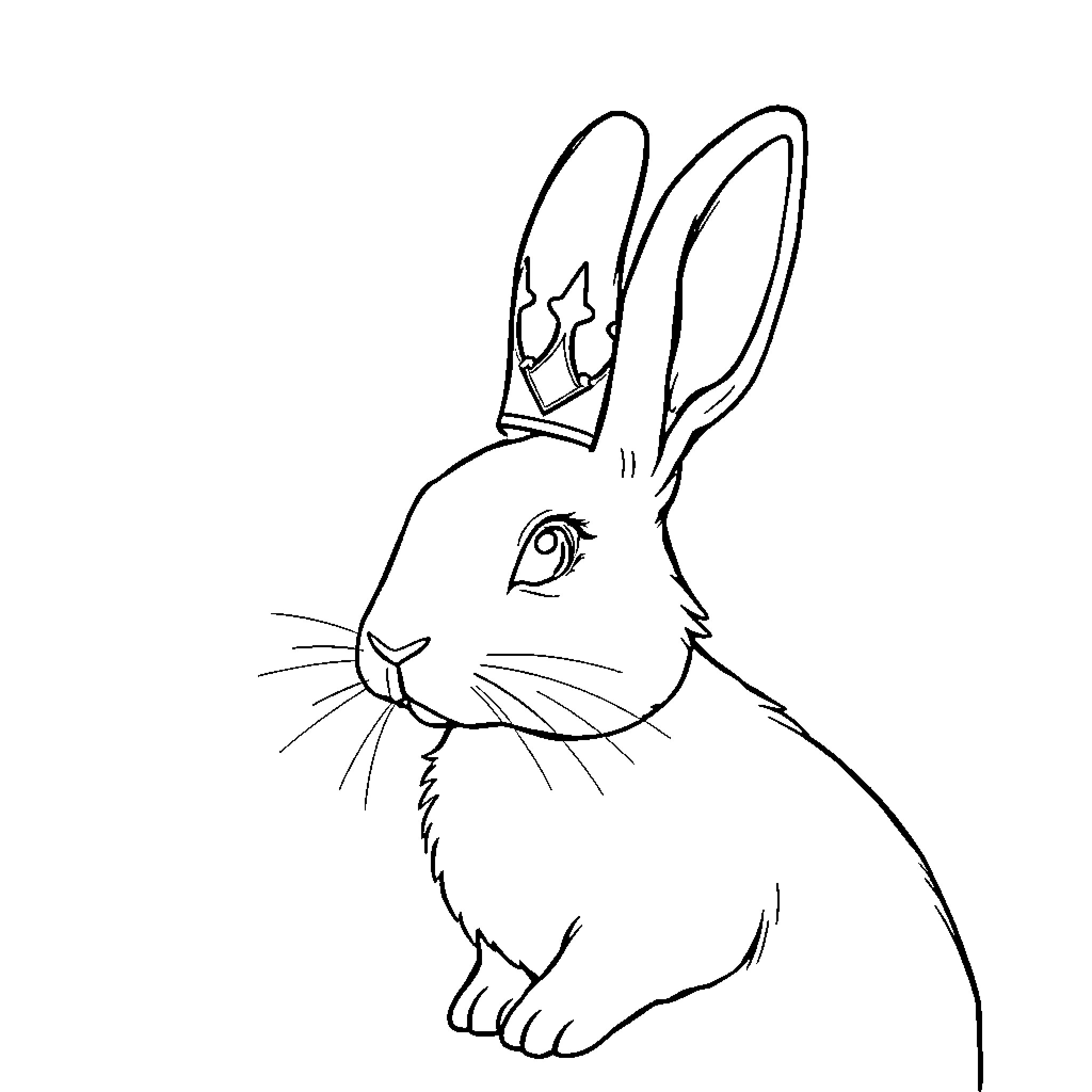 Rabbit with a Crown Coloring Page (free black-and-white line drawing printable PDF for all, from beginners to advanced learners, including children, teens, adults, and seniors)