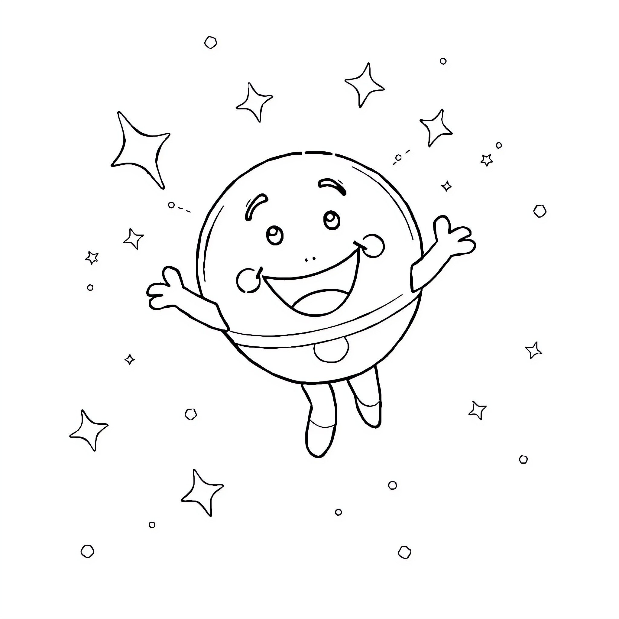 Spongebob happily floating among the stars Coloring Page (free black-and-white line drawing printable PDF for all, from beginners to advanced learners, including children, teens, adults, and seniors)