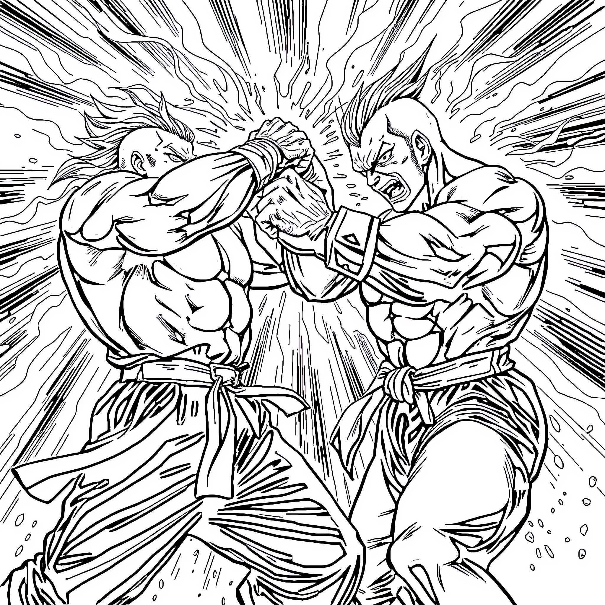 Person engaging in intense martial arts combat Coloring Page (free black-and-white line drawing printable PDF for all, from beginners to advanced learners, including children, teens, adults, and seniors)