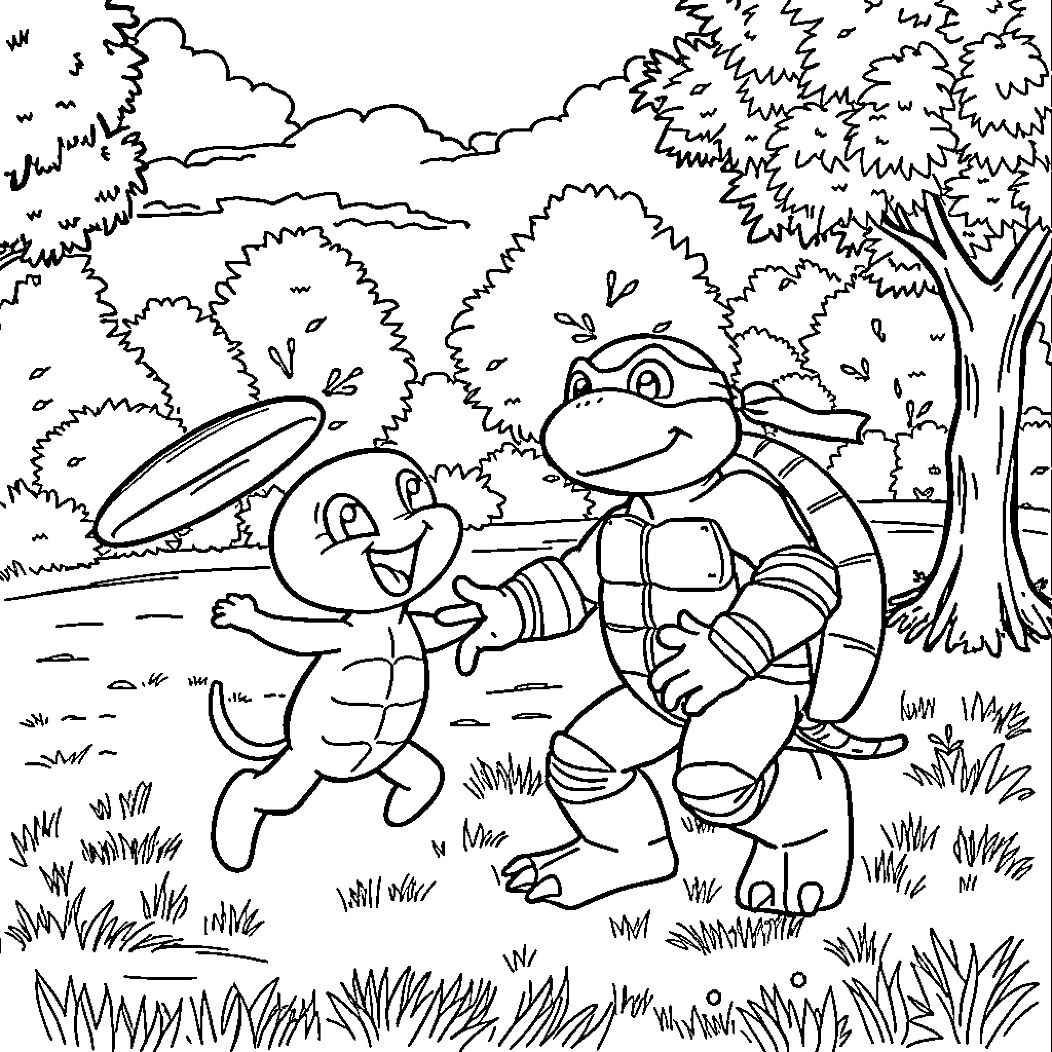 Diglett playing and exploring in the forest Coloring Page (free black-and-white line drawing printable PDF for all, from beginners to advanced learners, including children, teens, adults, and seniors)