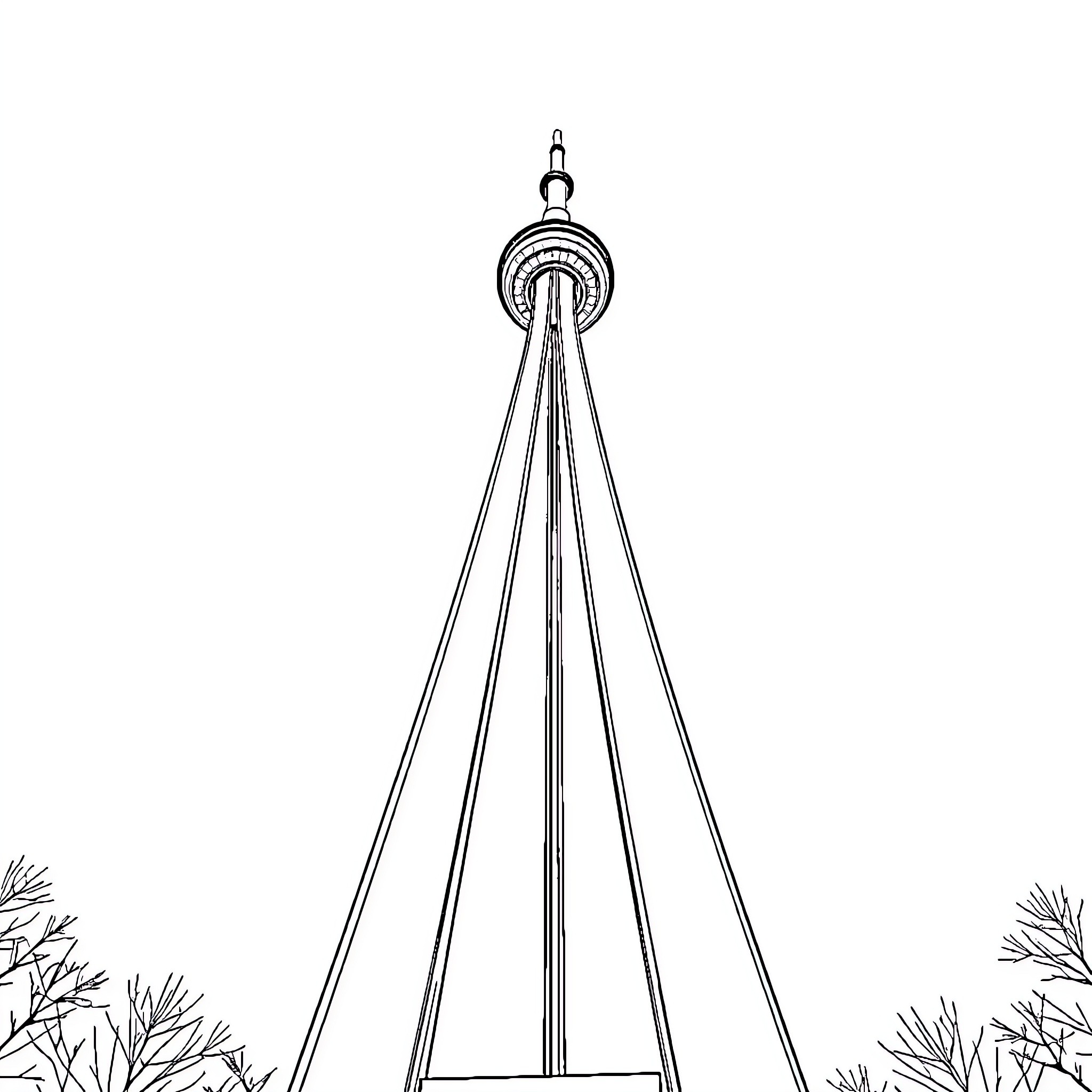CN Tower against a minimalist background Coloring Page (free black-and-white line drawing printable PDF for all, from beginners to advanced learners, including children, teens, adults, and seniors)