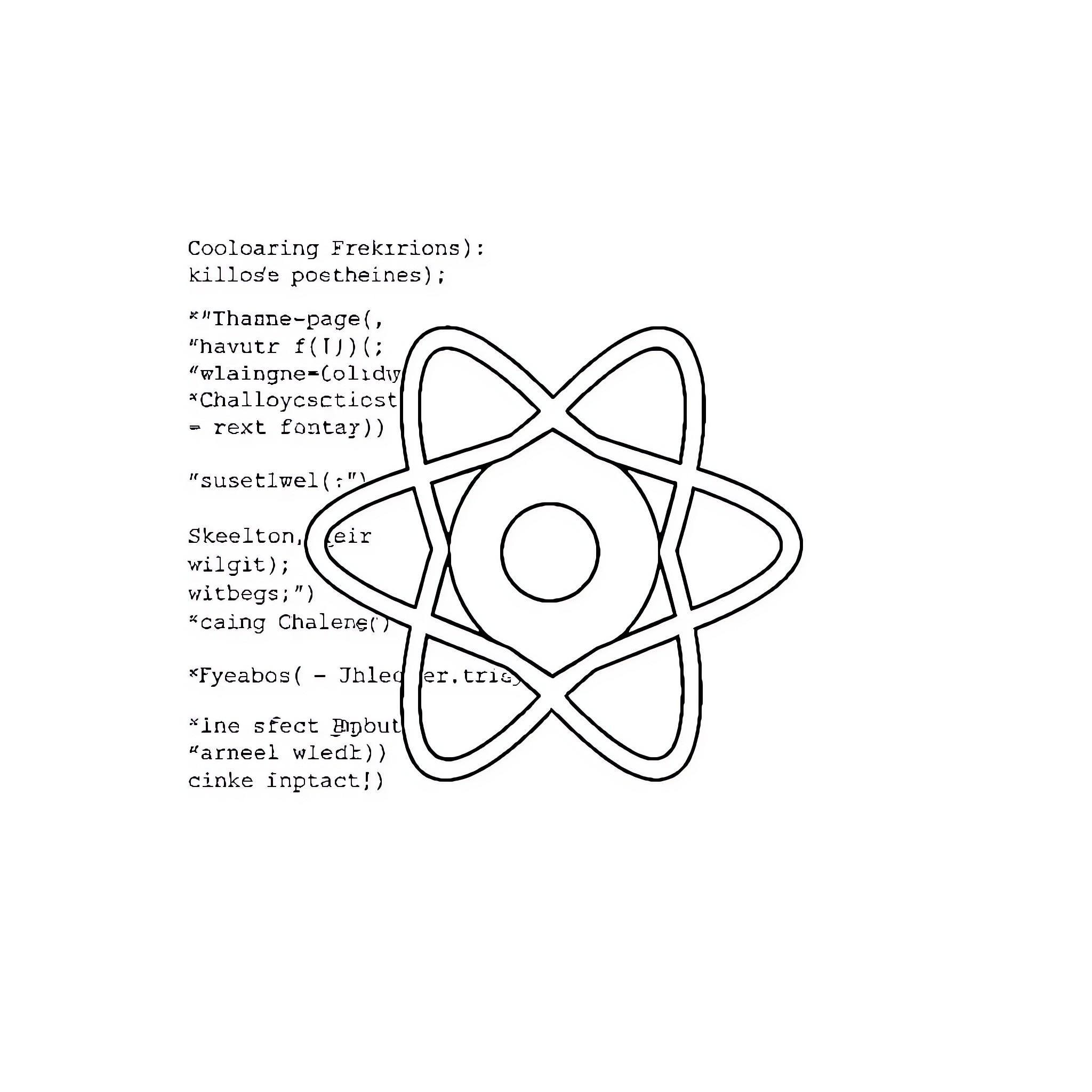 React Atoms and Molecules in Schematic Illustration Coloring Page (free black-and-white line drawing printable PDF for all, from beginners to advanced learners, including children, teens, adults, and seniors)