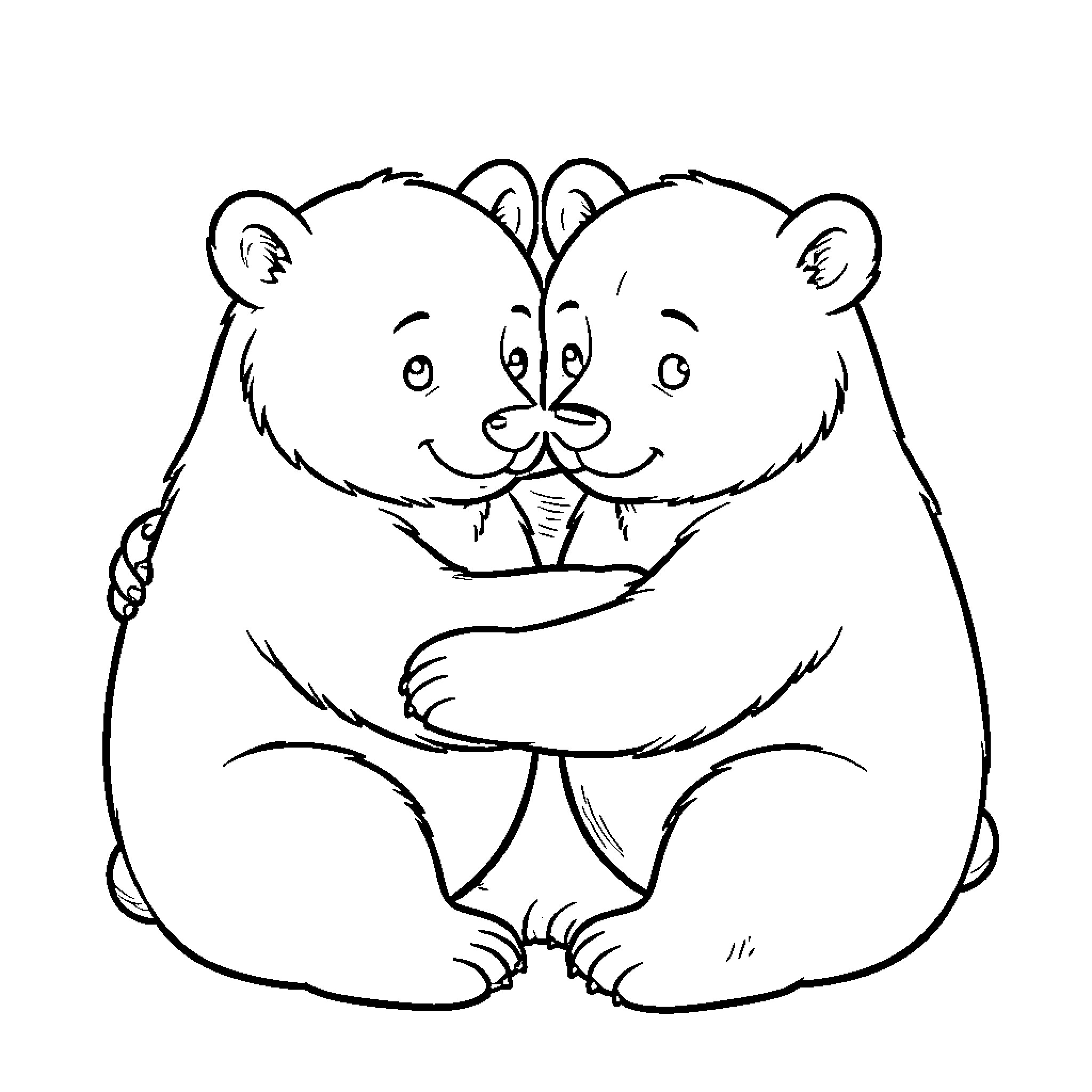 Bears hugging affectionately Coloring Page (free black-and-white line drawing printable PDF for all, from beginners to advanced learners, including children, teens, adults, and seniors)