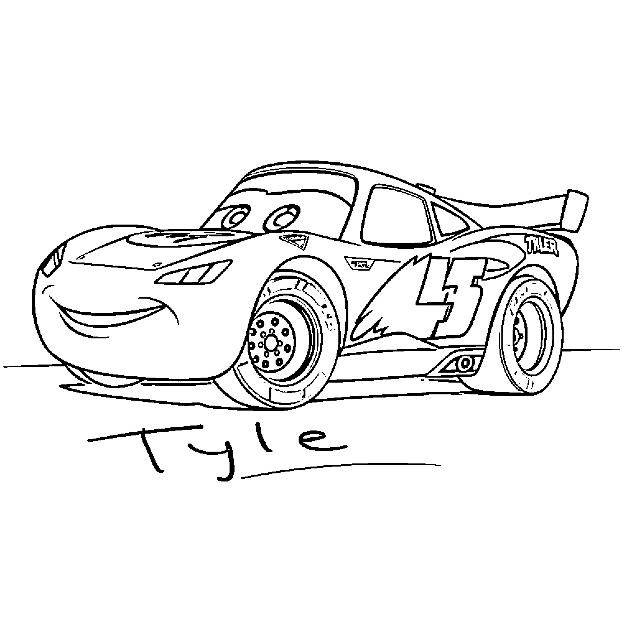 Lightning McQueen on the racetrack Coloring Page (free black-and-white line drawing printable PDF for all, from beginners to advanced learners, including children, teens, adults, and seniors)