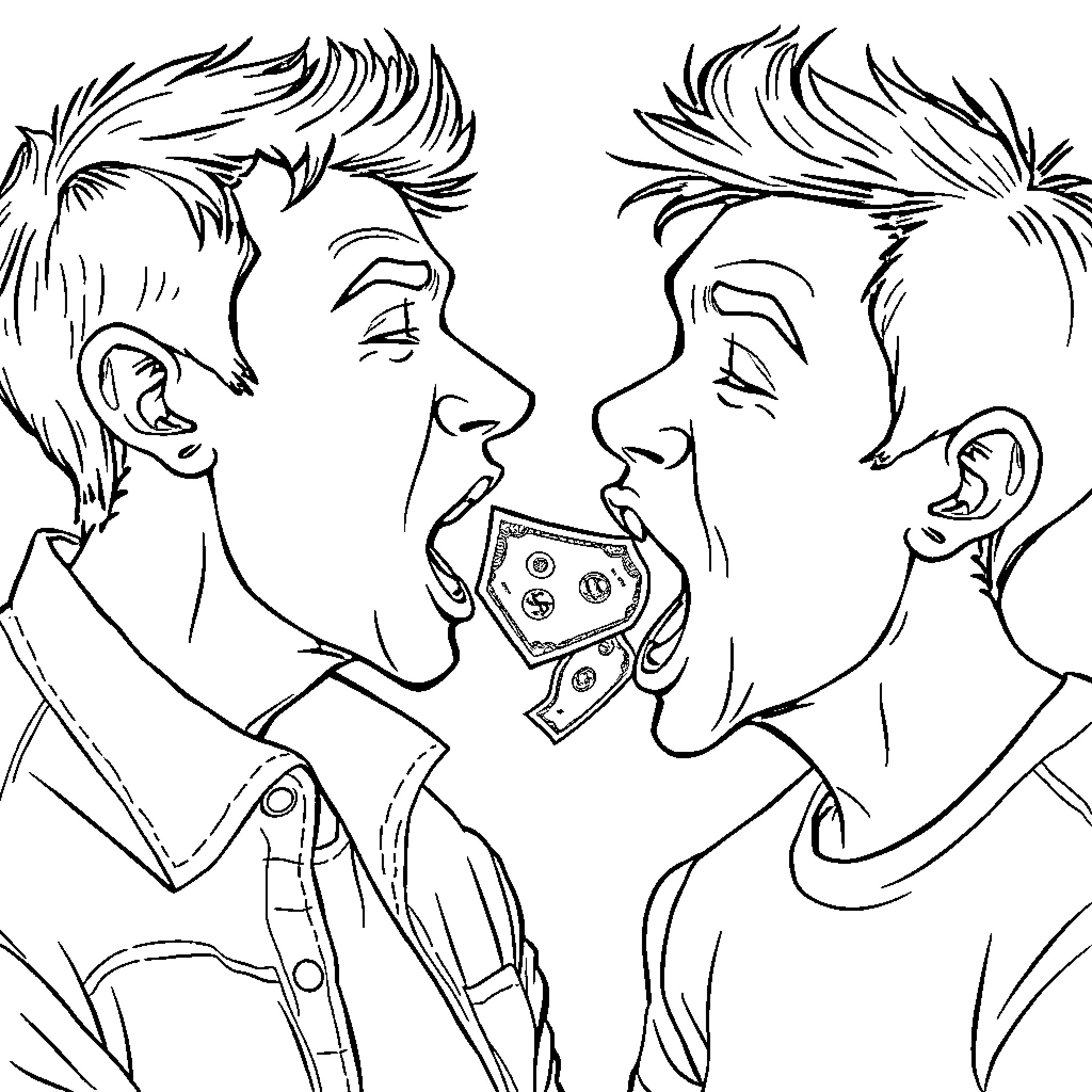 Guy argues angrily with money Coloring Page (free black-and-white line drawing printable PDF for all, from beginners to advanced learners, including children, teens, adults, and seniors)