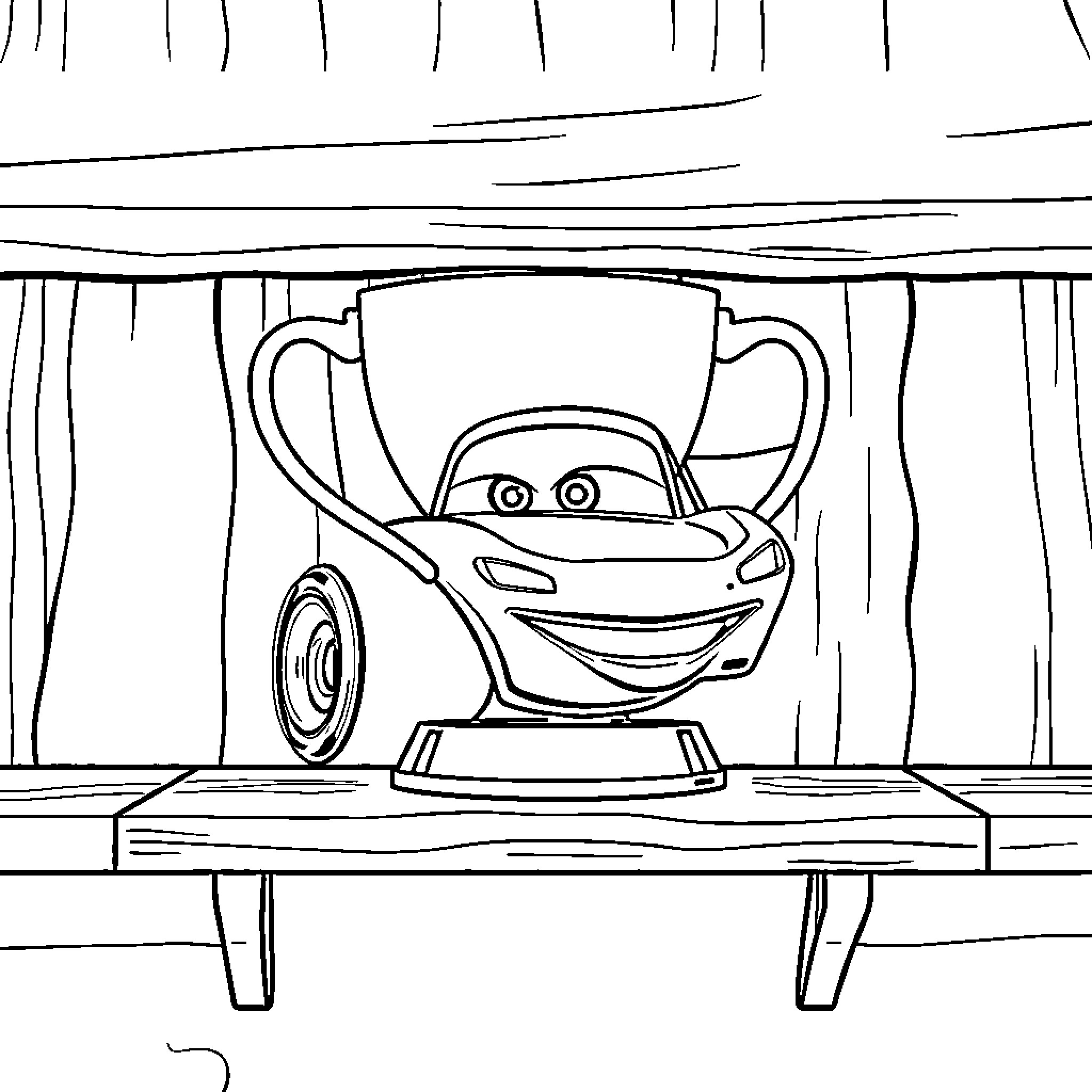 Car trophy hidden behind wooden boards Coloring Page (free black-and-white line drawing printable PDF for all, from beginners to advanced learners, including children, teens, adults, and seniors)