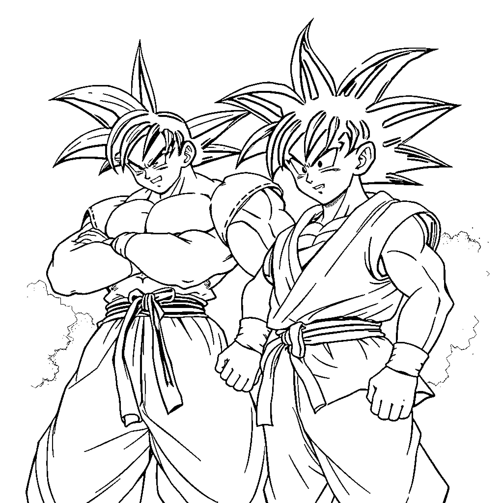 Kiryu's Triumphant Battle Stances Coloring Page (free black-and-white line drawing printable PDF for all, from beginners to advanced learners, including children, teens, adults, and seniors)