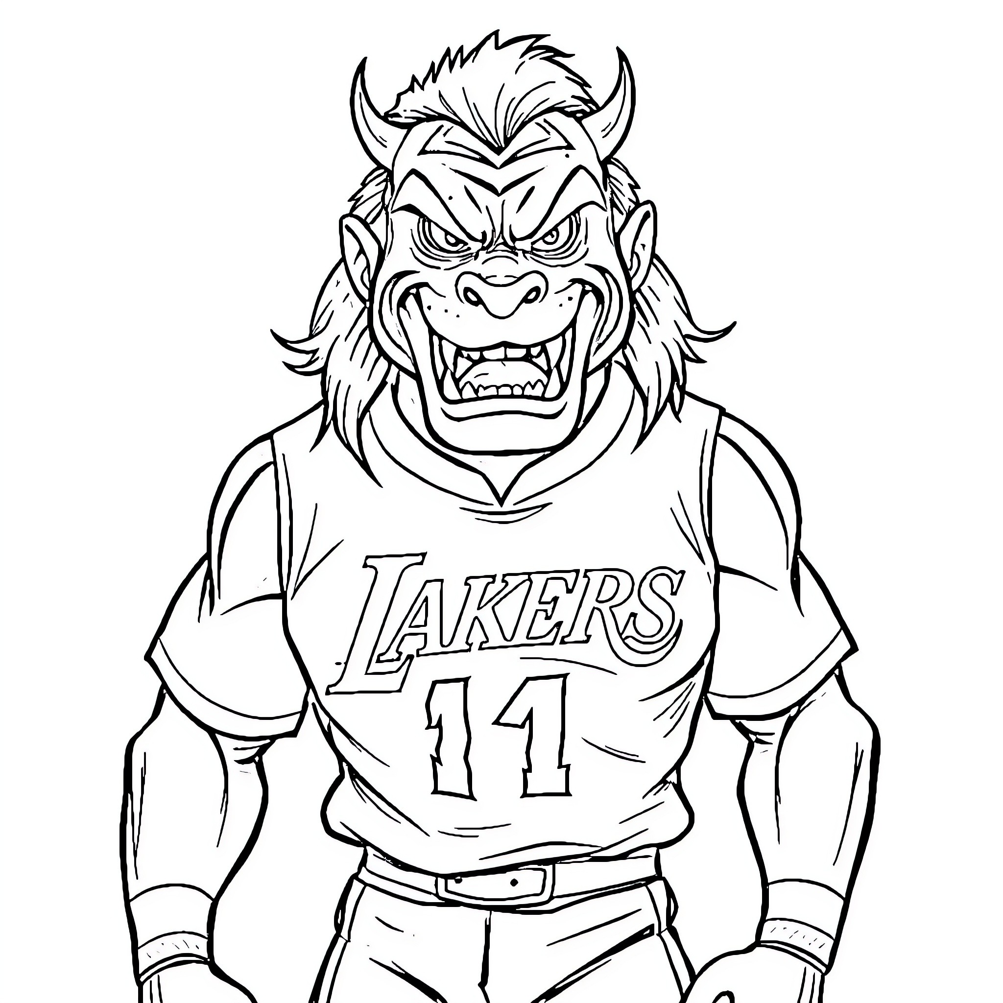 Sting of the Fierce Lakers Basketball Player Coloring Page (free black-and-white line drawing printable PDF for all, from beginners to advanced learners, including children, teens, adults, and seniors)