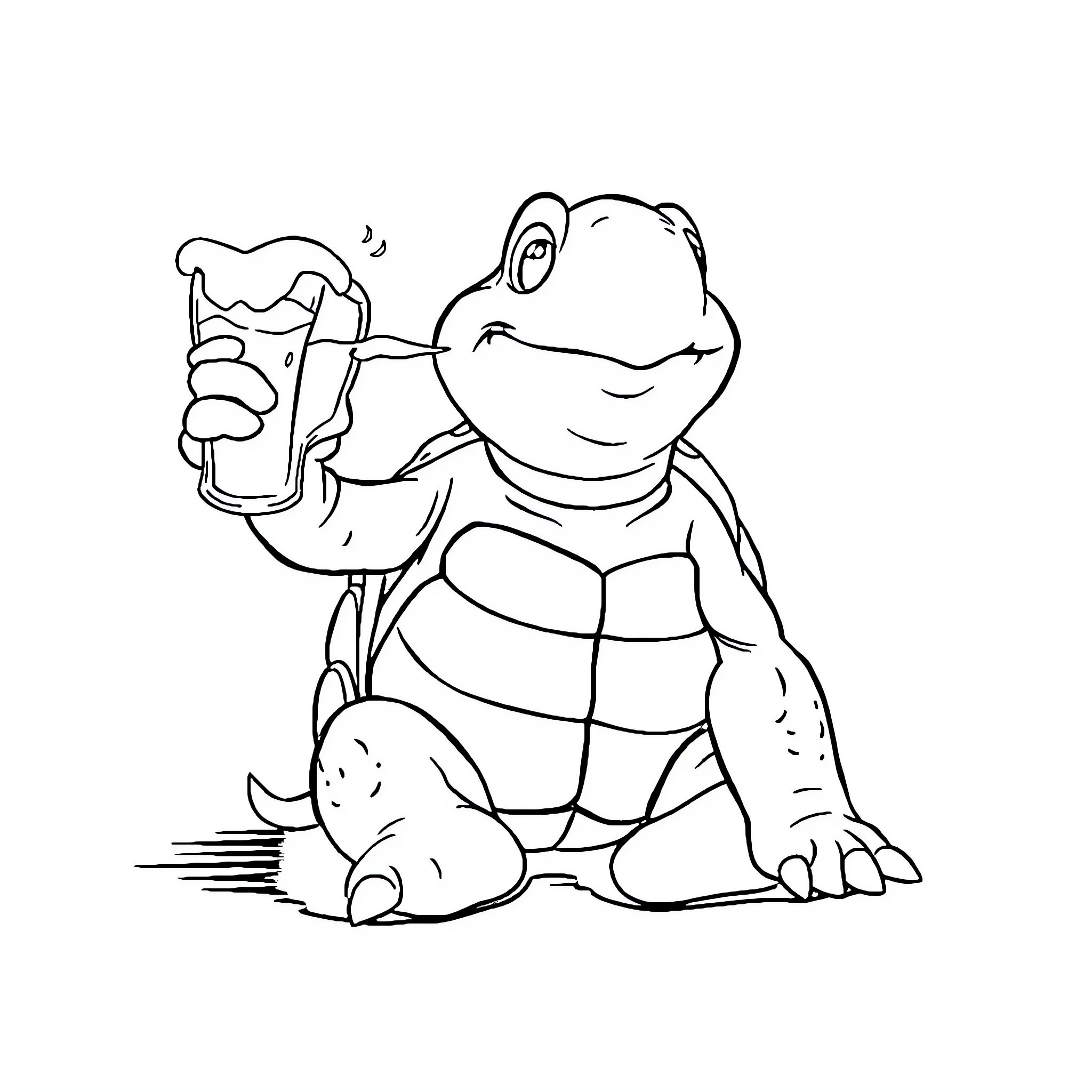 Turtle enjoying a refreshing drink Coloring Page (free black-and-white line drawing printable PDF for all, from beginners to advanced learners, including children, teens, adults, and seniors)