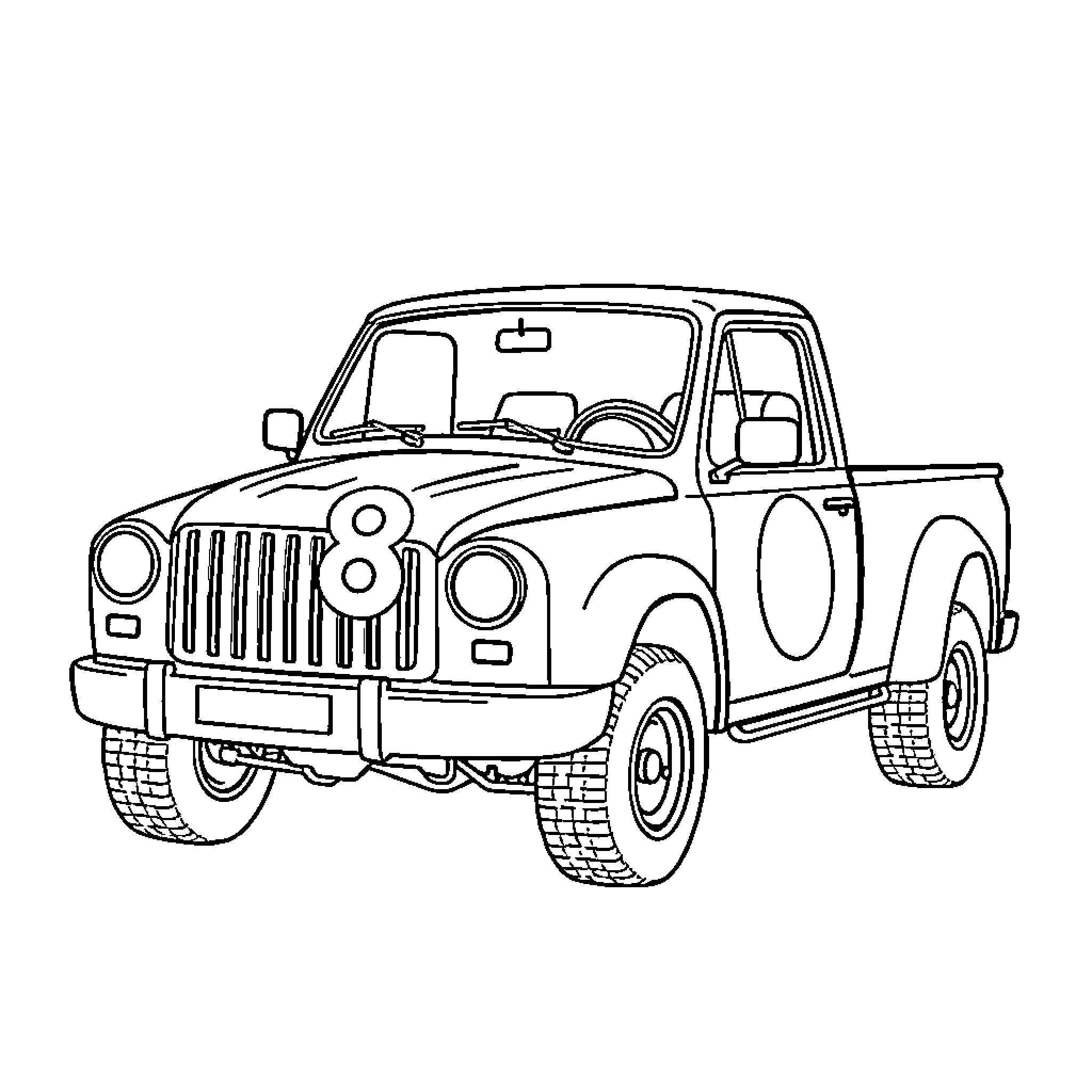 Pickup truck off-road adventure Coloring Page (free black-and-white line drawing printable PDF for all, from beginners to advanced learners, including children, teens, adults, and seniors)