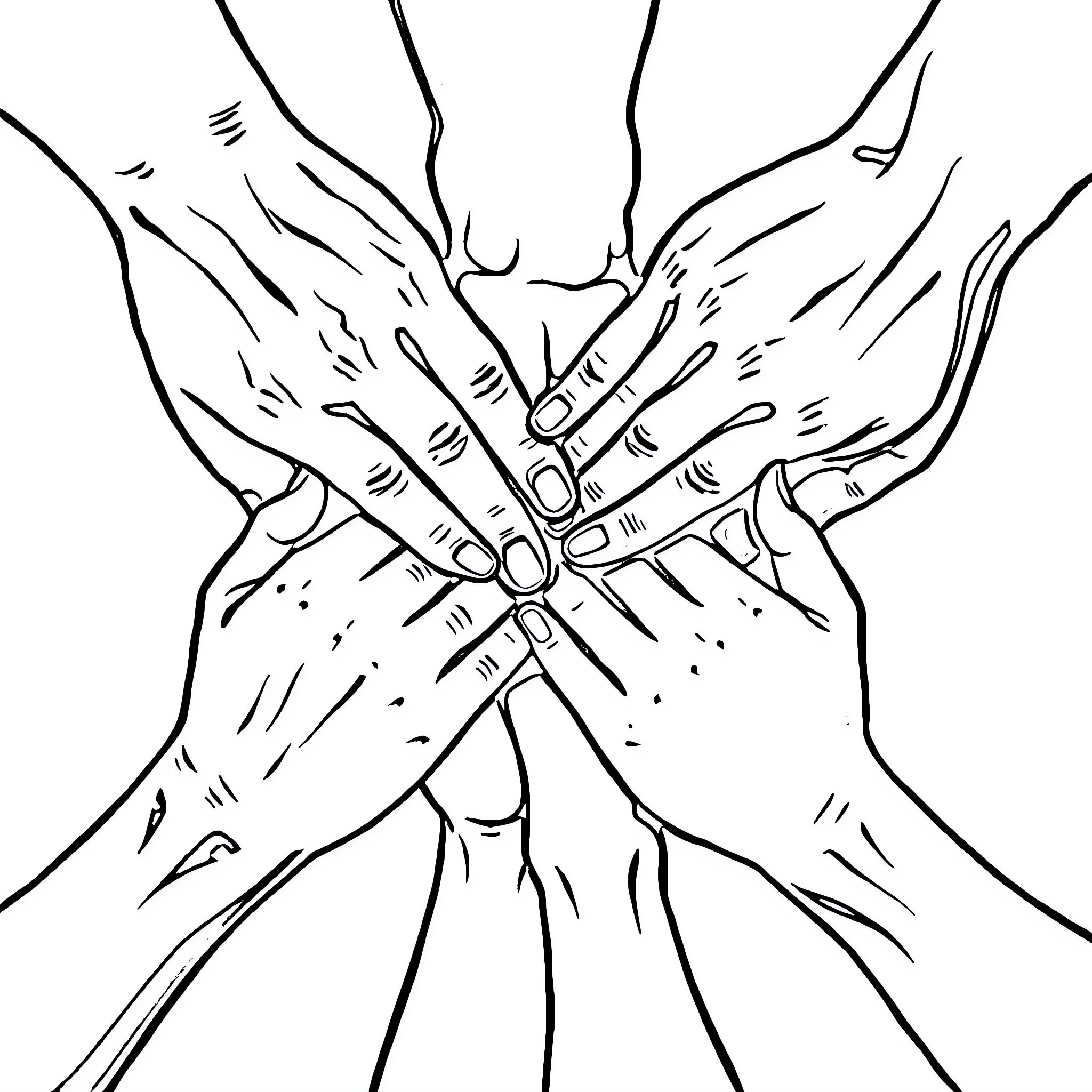 Hand intertwining with another in a supportive gesture Coloring Page (free black-and-white line drawing printable PDF for all, from beginners to advanced learners, including children, teens, adults, and seniors)