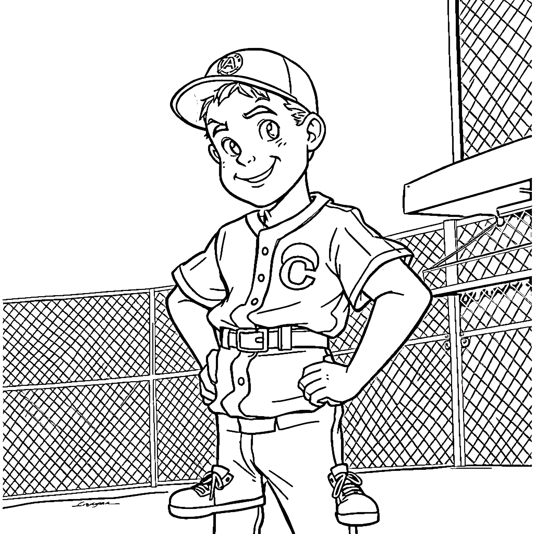 Logan O'Hoppe in his baseball uniform on the field Coloring Page (free black-and-white line drawing printable PDF for all, from beginners to advanced learners, including children, teens, adults, and seniors)