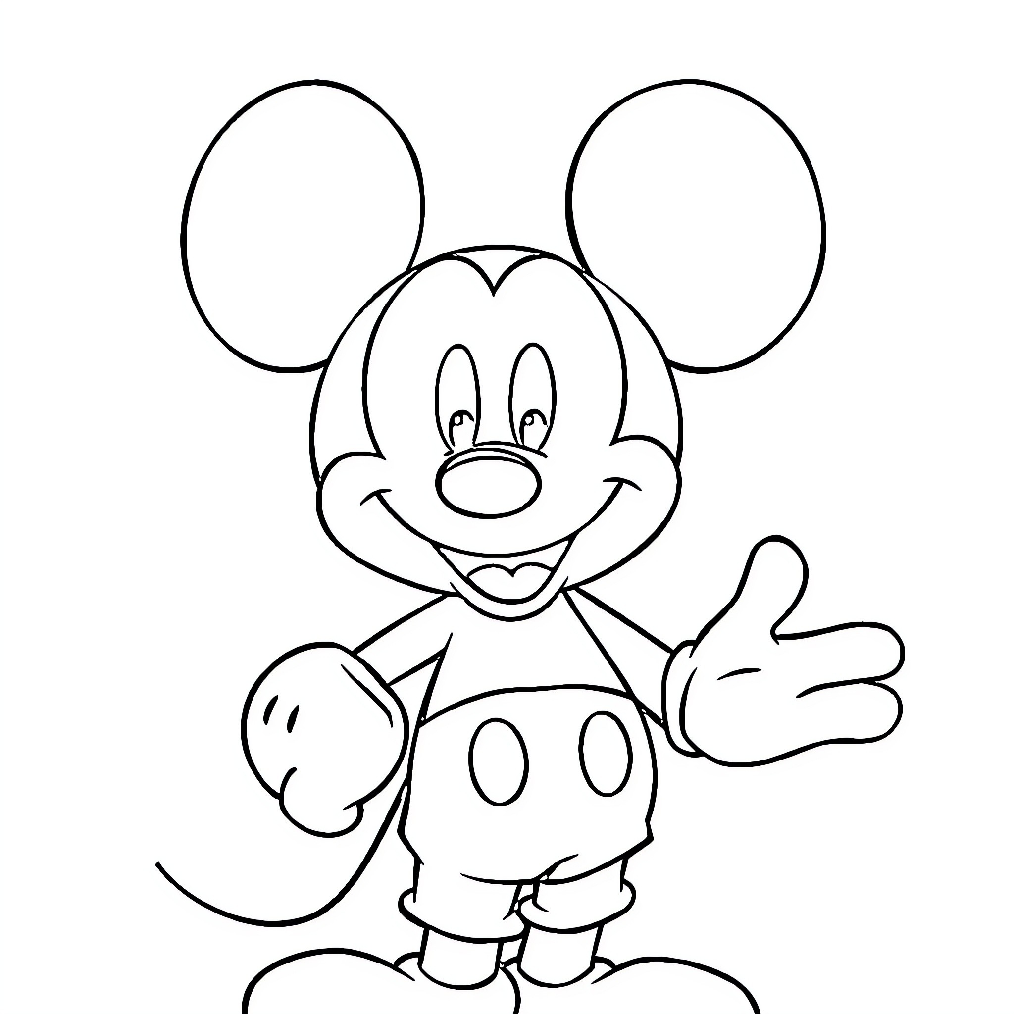 Mickey Mouse waving happily Coloring Page (free black-and-white line drawing printable PDF for all, from beginners to advanced learners, including children, teens, adults, and seniors)