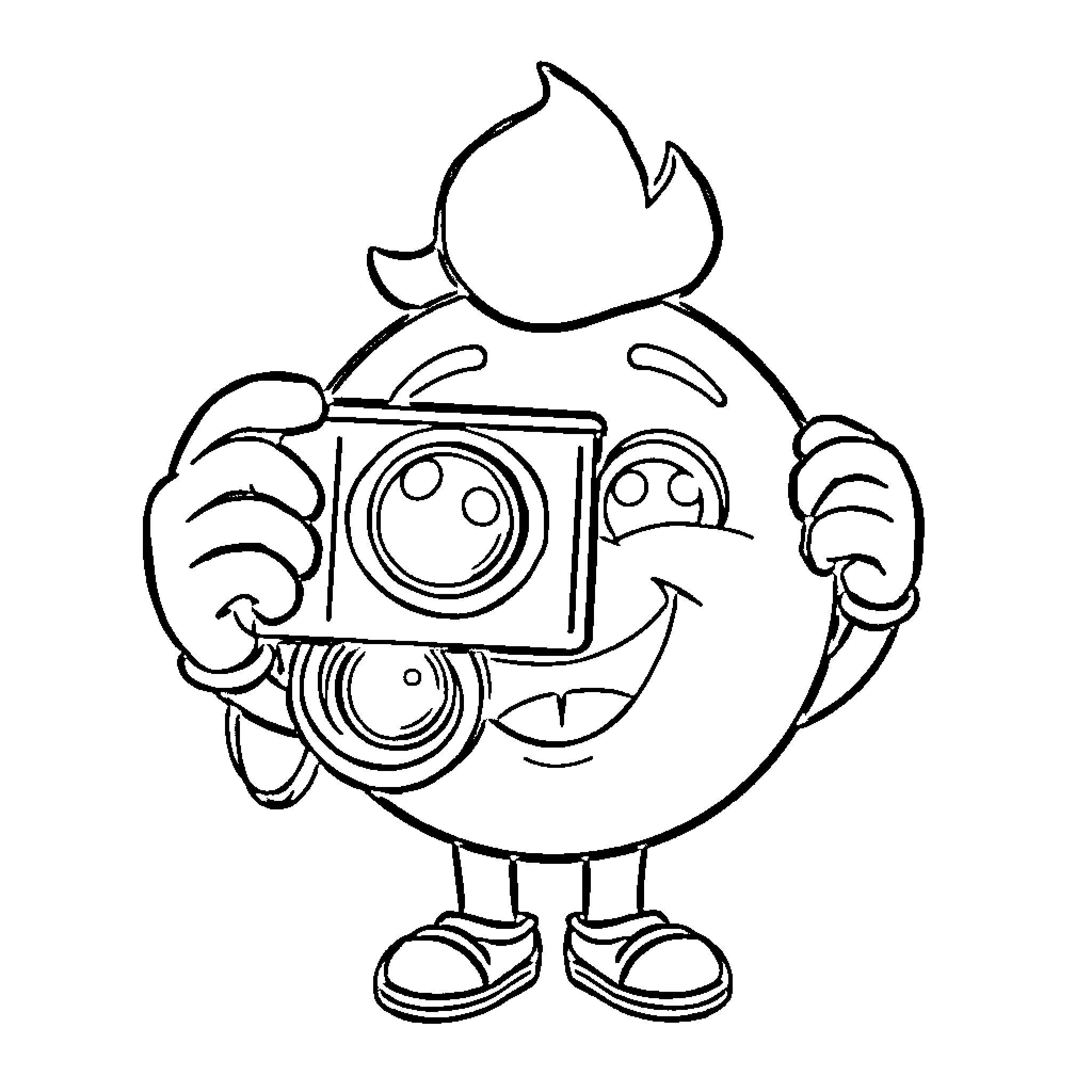 Emoji Capturing Moments with Camera Coloring Page (free black-and-white line drawing printable PDF for all, from beginners to advanced learners, including children, teens, adults, and seniors)