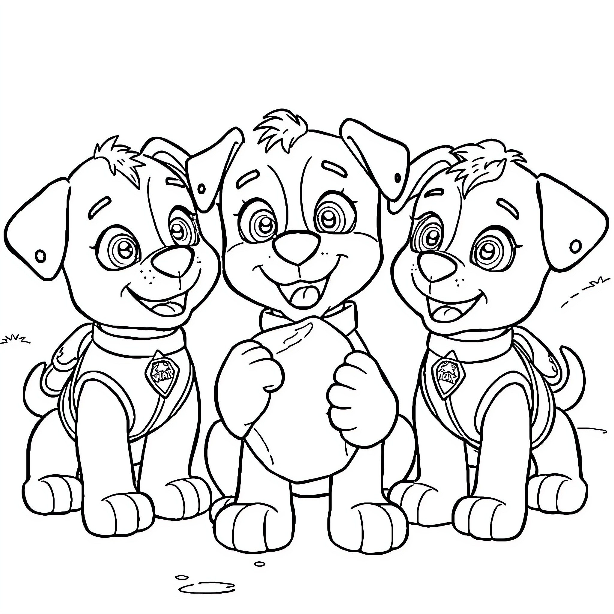 Paw Patrol pups in action and expressions Coloring Page (free black-and-white line drawing printable PDF for all, from beginners to advanced learners, including children, teens, adults, and seniors)