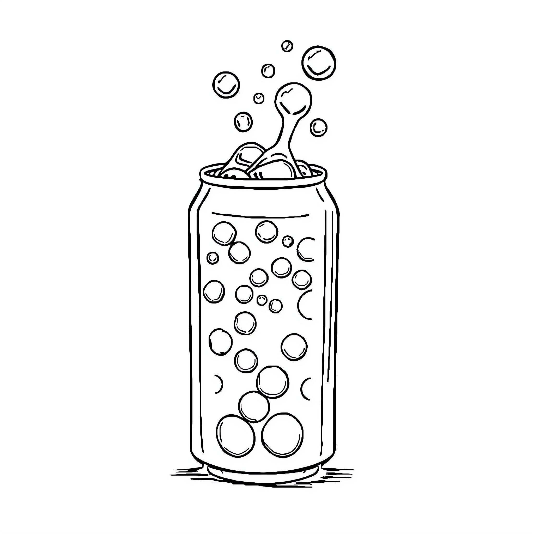 Soda can with fizzy bubbles Coloring Page (free black-and-white line drawing printable PDF for all, from beginners to advanced learners, including children, teens, adults, and seniors)