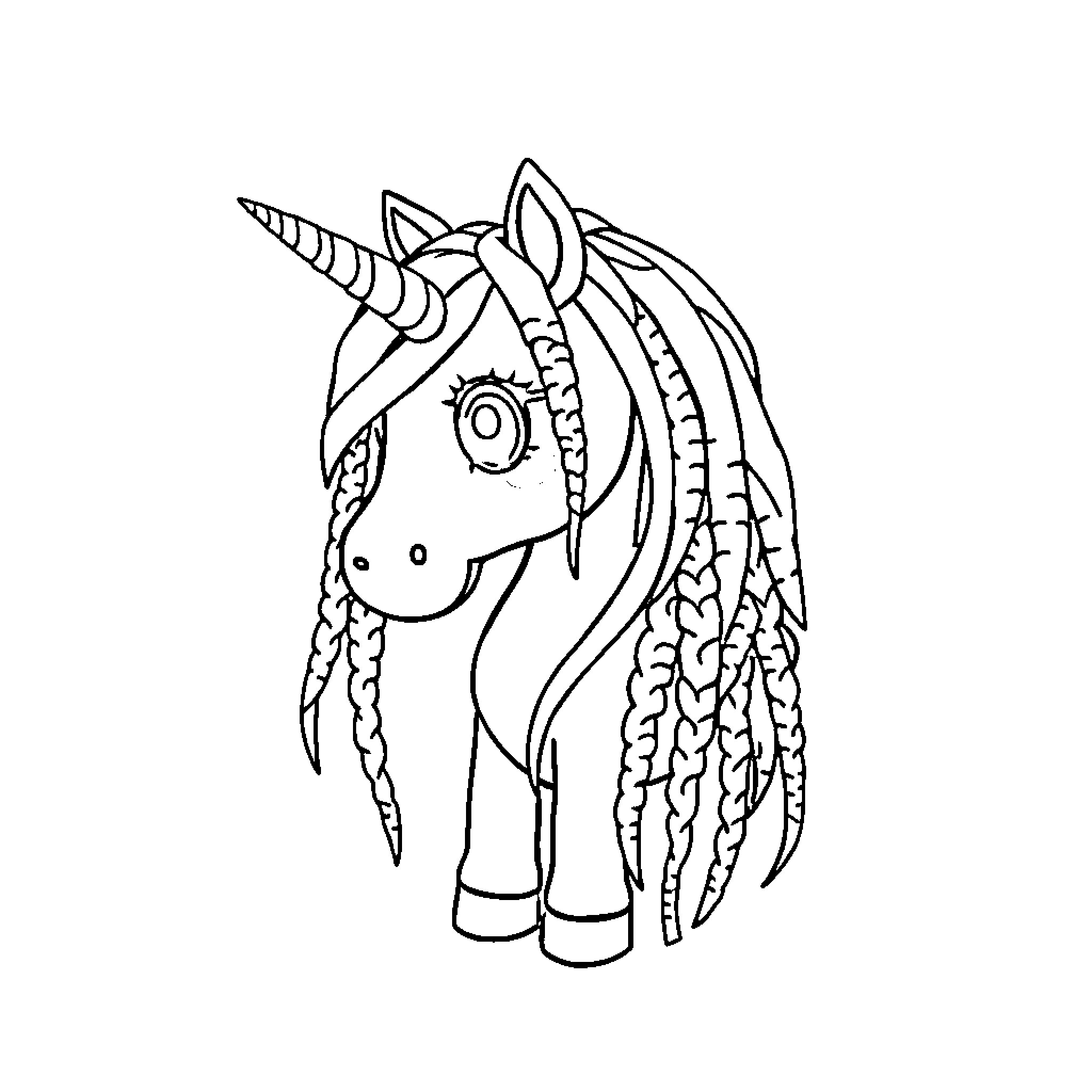 Unicorn with intricate horn and mane Coloring Page (free black-and-white line drawing printable PDF for all, from beginners to advanced learners, including children, teens, adults, and seniors)