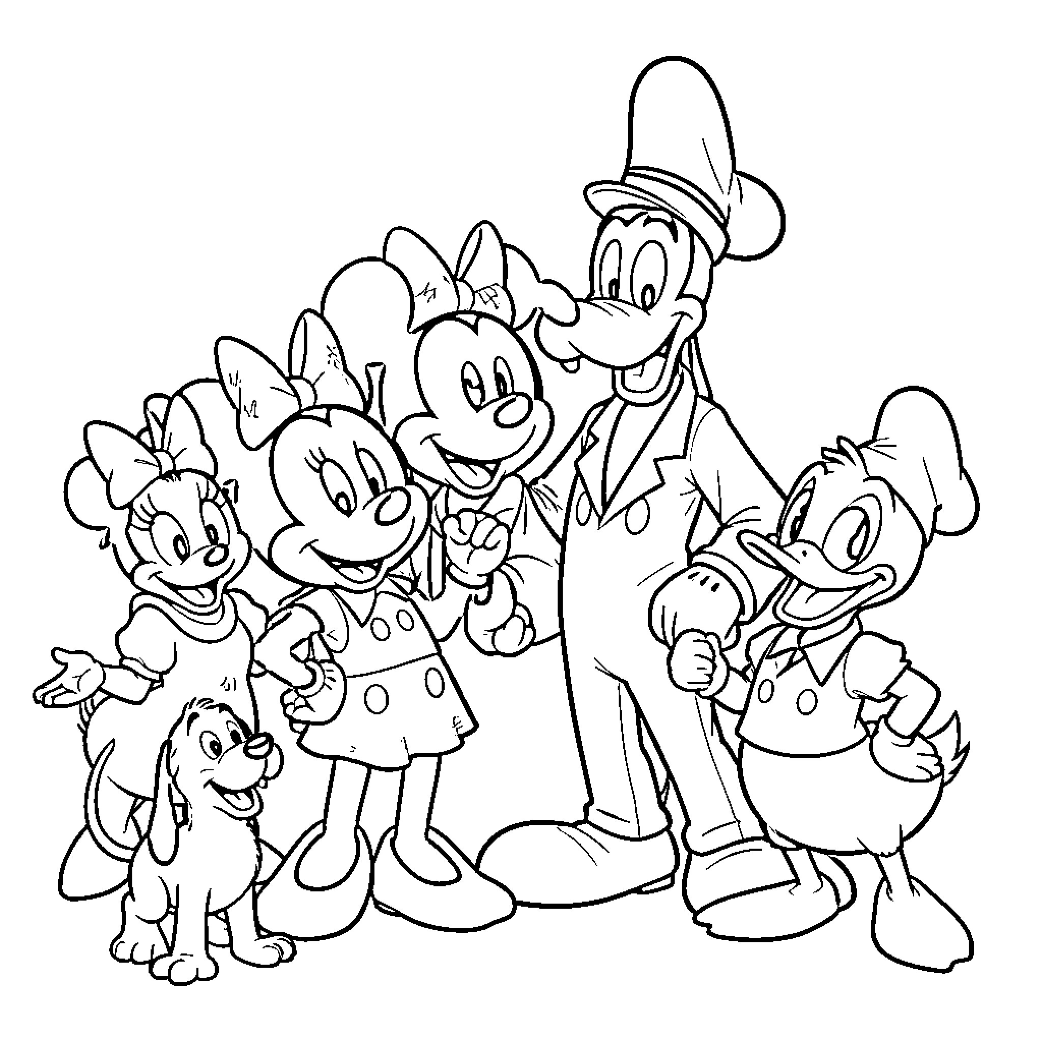 Mickey's Merry Crew in Action Coloring Page (free black-and-white line drawing printable PDF for all, from beginners to advanced learners, including children, teens, adults, and seniors)