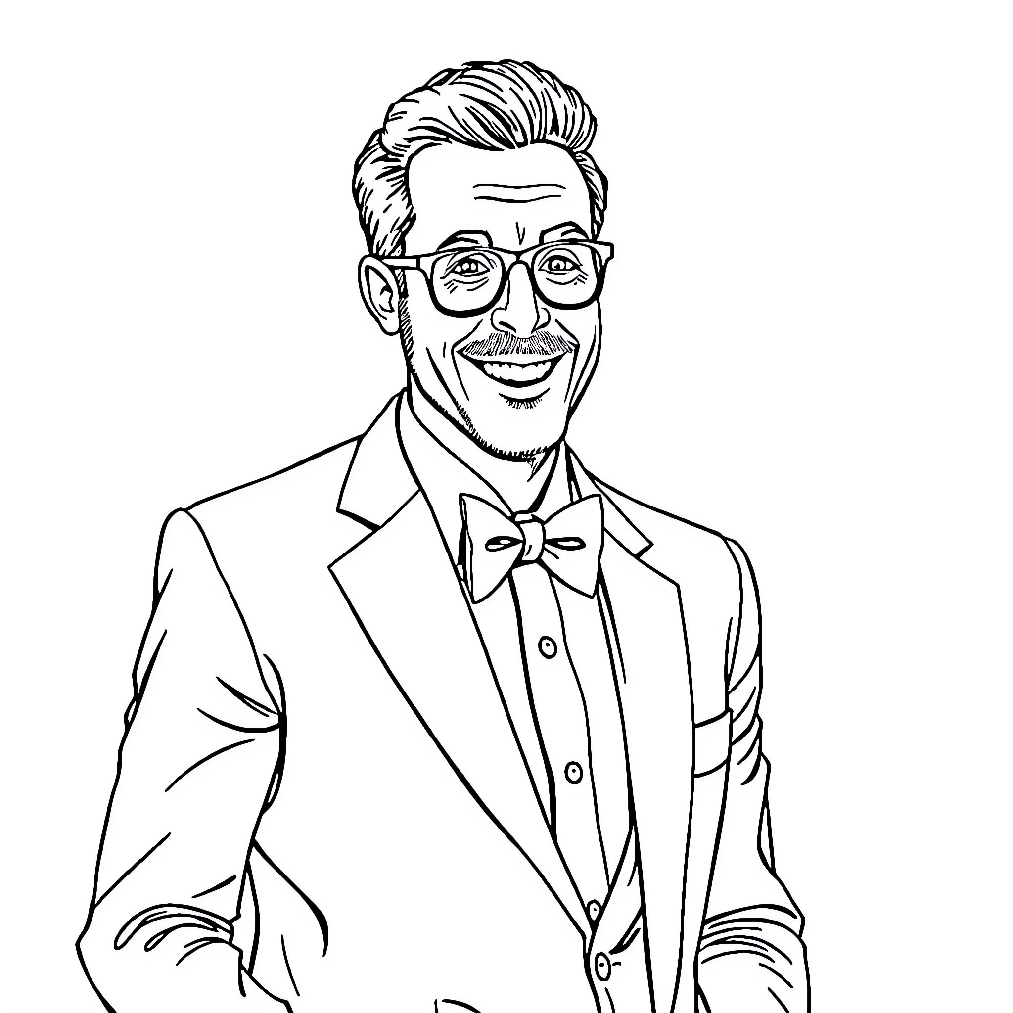 Wade Boggs dressed formally in a suit and bowtie Coloring Page (free black-and-white line drawing printable PDF for all, from beginners to advanced learners, including children, teens, adults, and seniors)