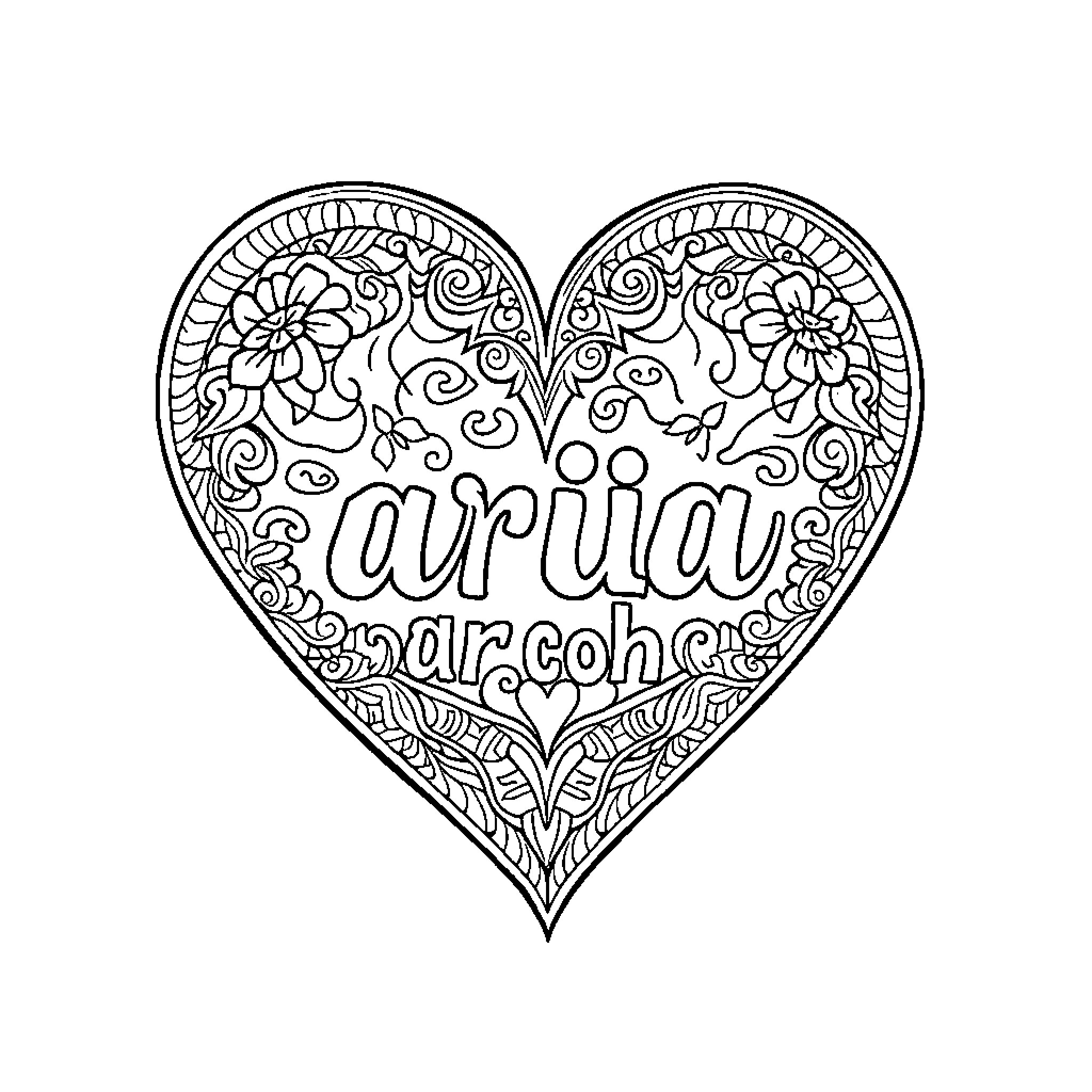 Heart-shaped Doodle with Floral Patterns Coloring Page (free black-and-white line drawing printable PDF for all, from beginners to advanced learners, including children, teens, adults, and seniors)