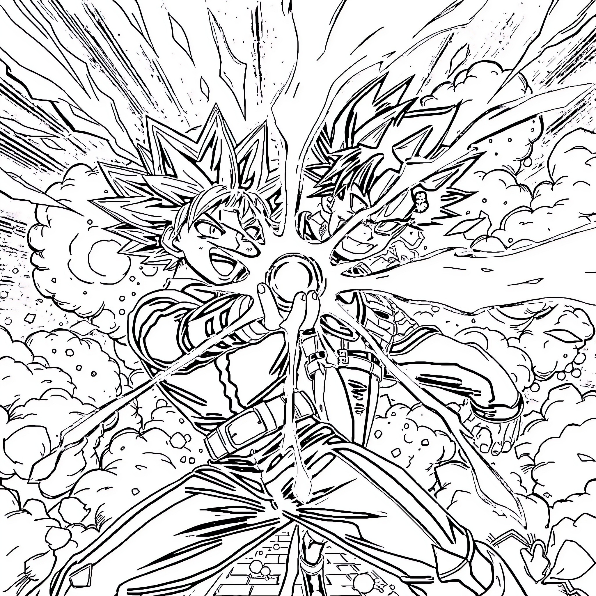 Bakugo's Explosive Energy Unleashed Coloring Page (free black-and-white line drawing printable PDF for all, from beginners to advanced learners, including children, teens, adults, and seniors)