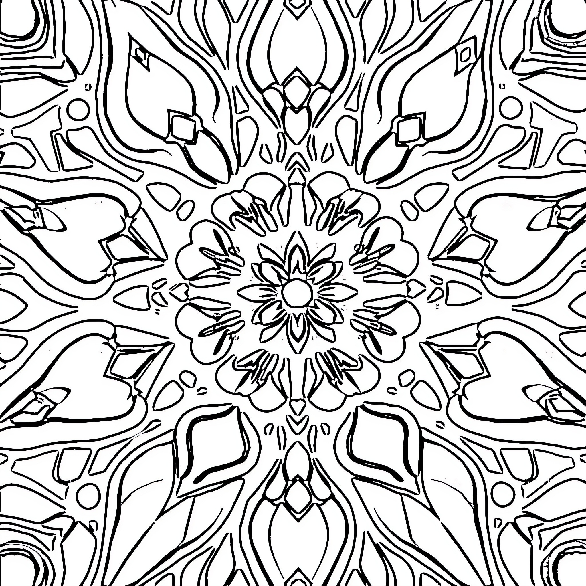 Pattern of Abstract Floral Shapes Coloring Page (free black-and-white line drawing printable PDF for all, from beginners to advanced learners, including children, teens, adults, and seniors)