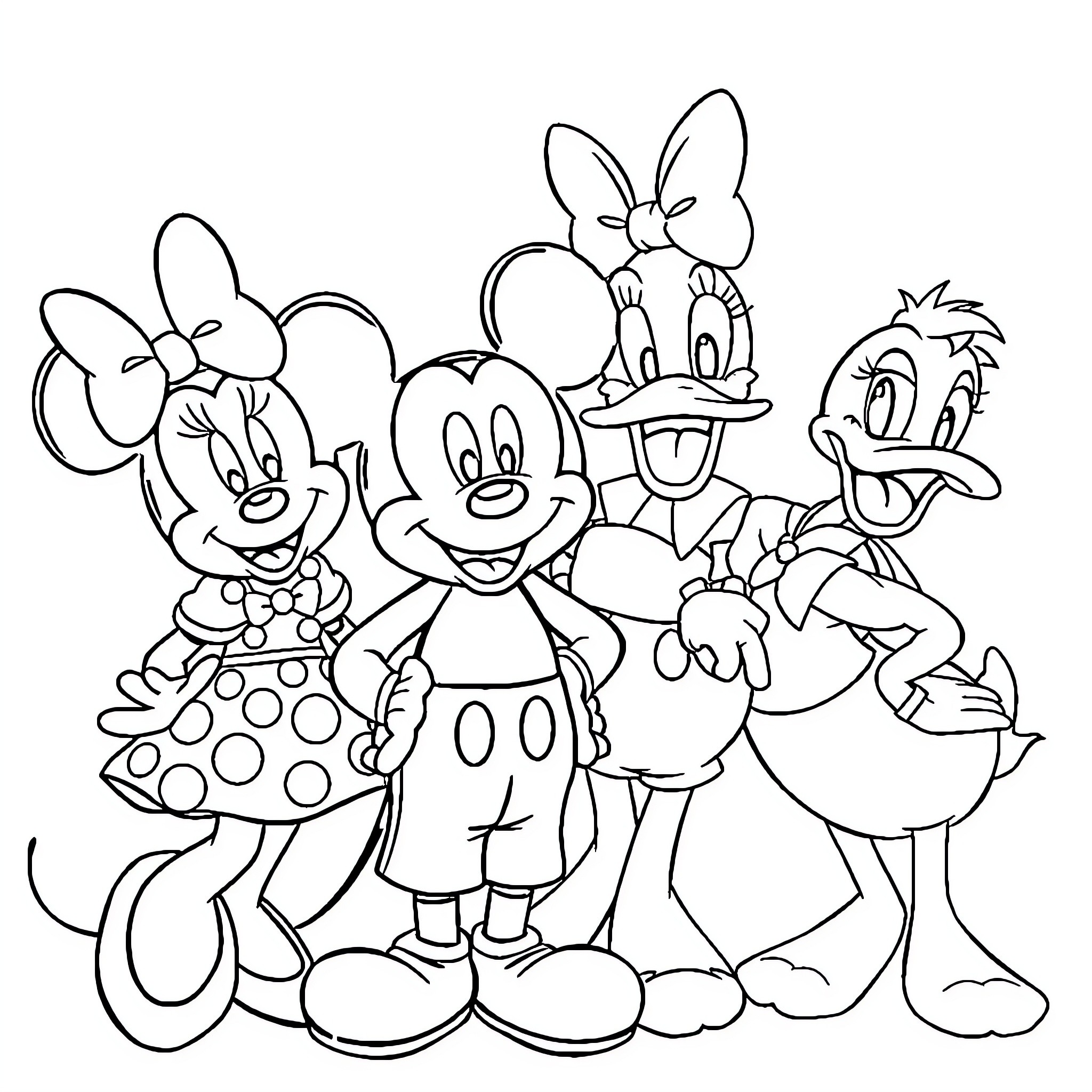 Minnie and friends in a fun adventure Coloring Page (free black-and-white line drawing printable PDF for all, from beginners to advanced learners, including children, teens, adults, and seniors)