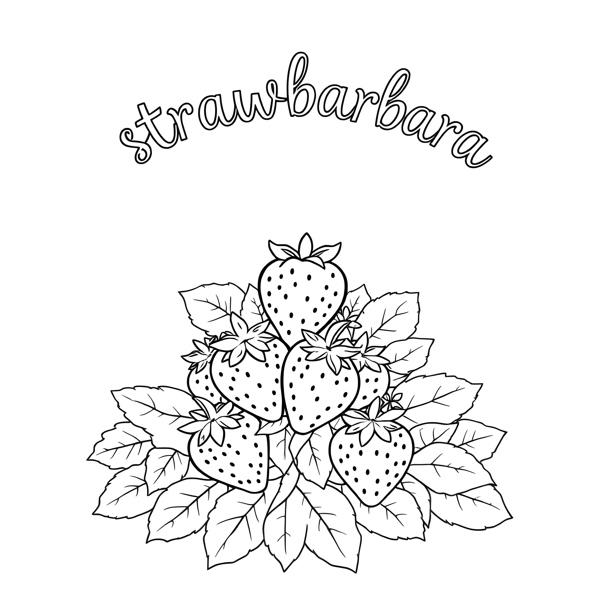 Strawberry Arrangement with Leaves Coloring Page (free black-and-white line drawing printable PDF for all, from beginners to advanced learners, including children, teens, adults, and seniors)
