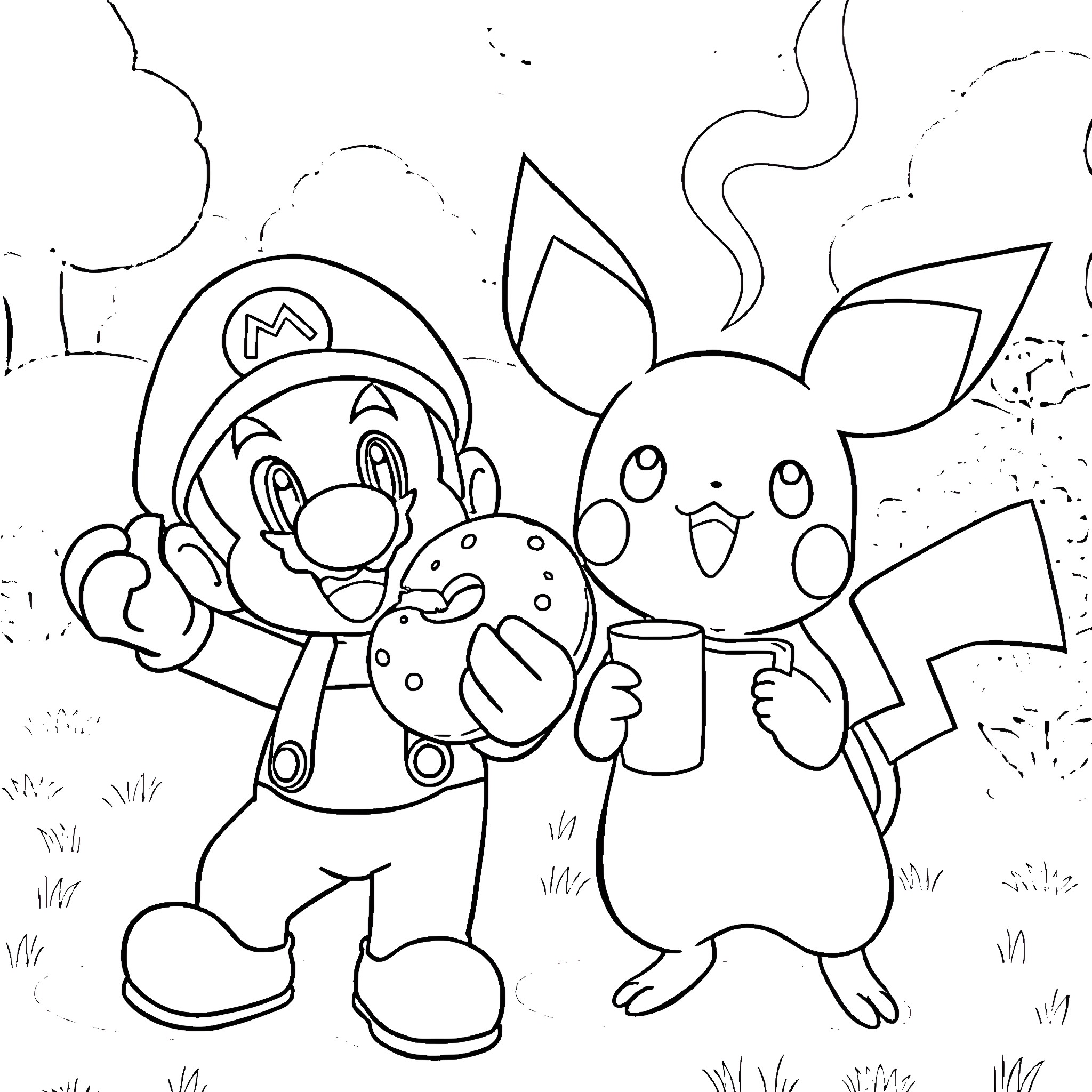 Todd's Adventure with Beloved Characters Coloring Page (free black-and-white line drawing printable PDF for all, from beginners to advanced learners, including children, teens, adults, and seniors)