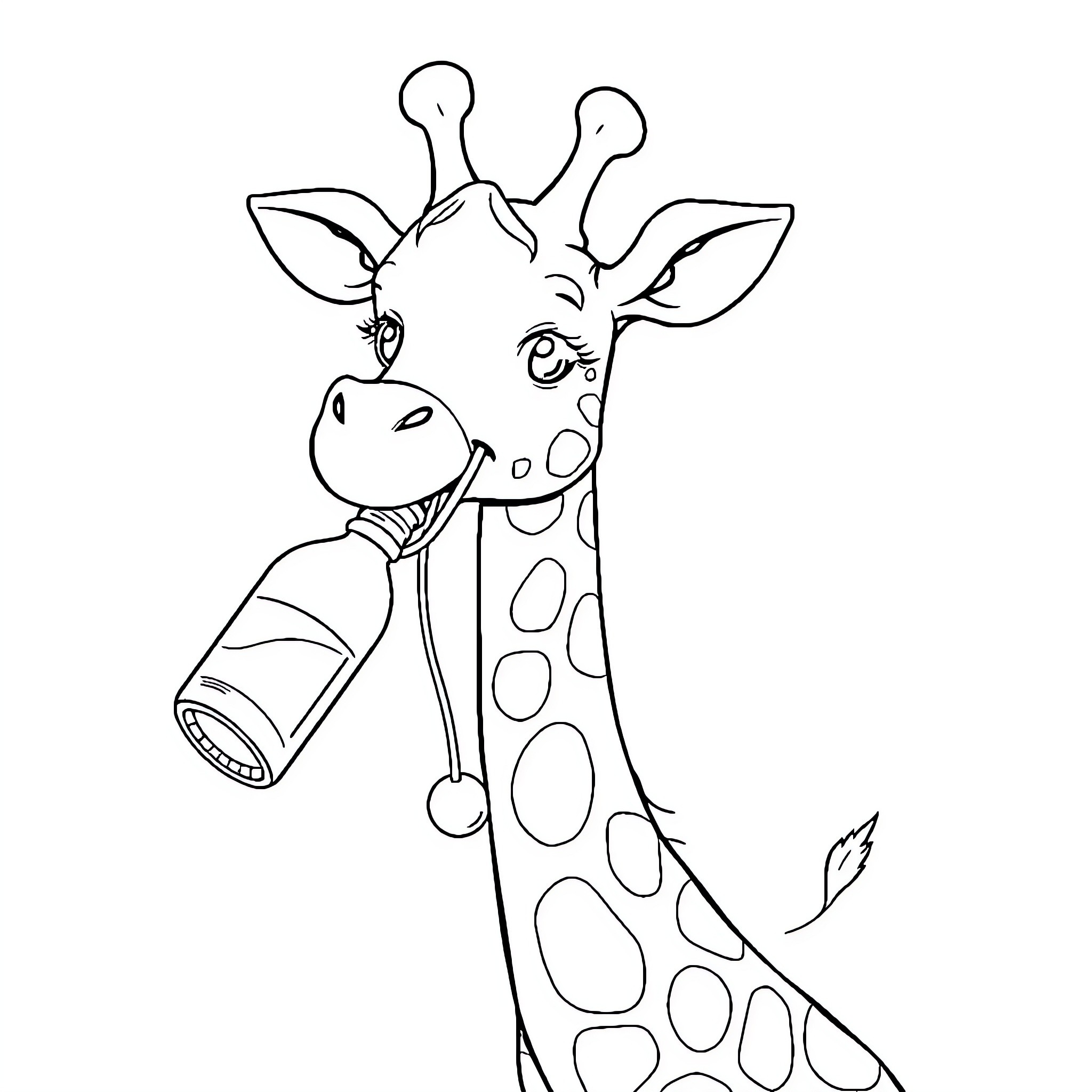 Giraffe enjoying a refreshing beverage Coloring Page (free black-and-white line drawing printable PDF for all, from beginners to advanced learners, including children, teens, adults, and seniors)