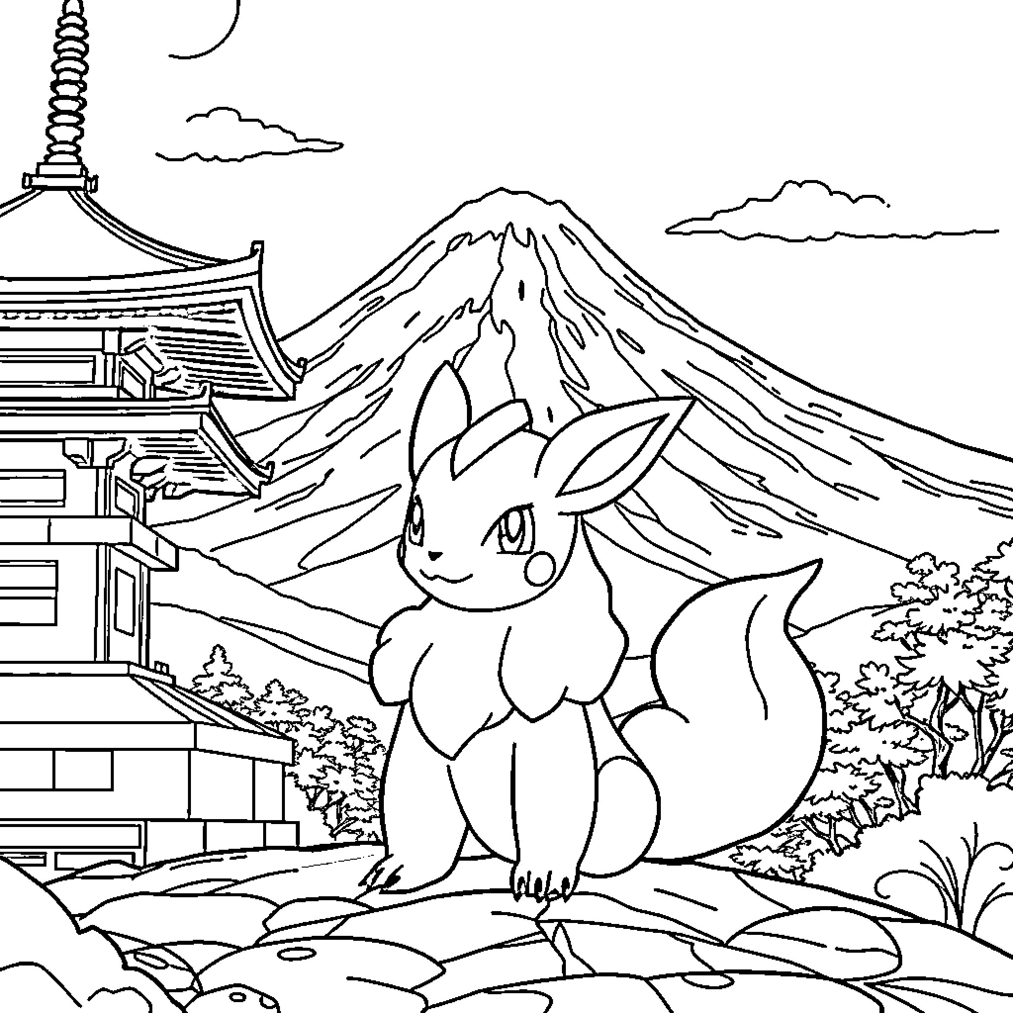 Shifours Creature Exploring Stunning Landscape Coloring Page (free black-and-white line drawing printable PDF for all, from beginners to advanced learners, including children, teens, adults, and seniors)