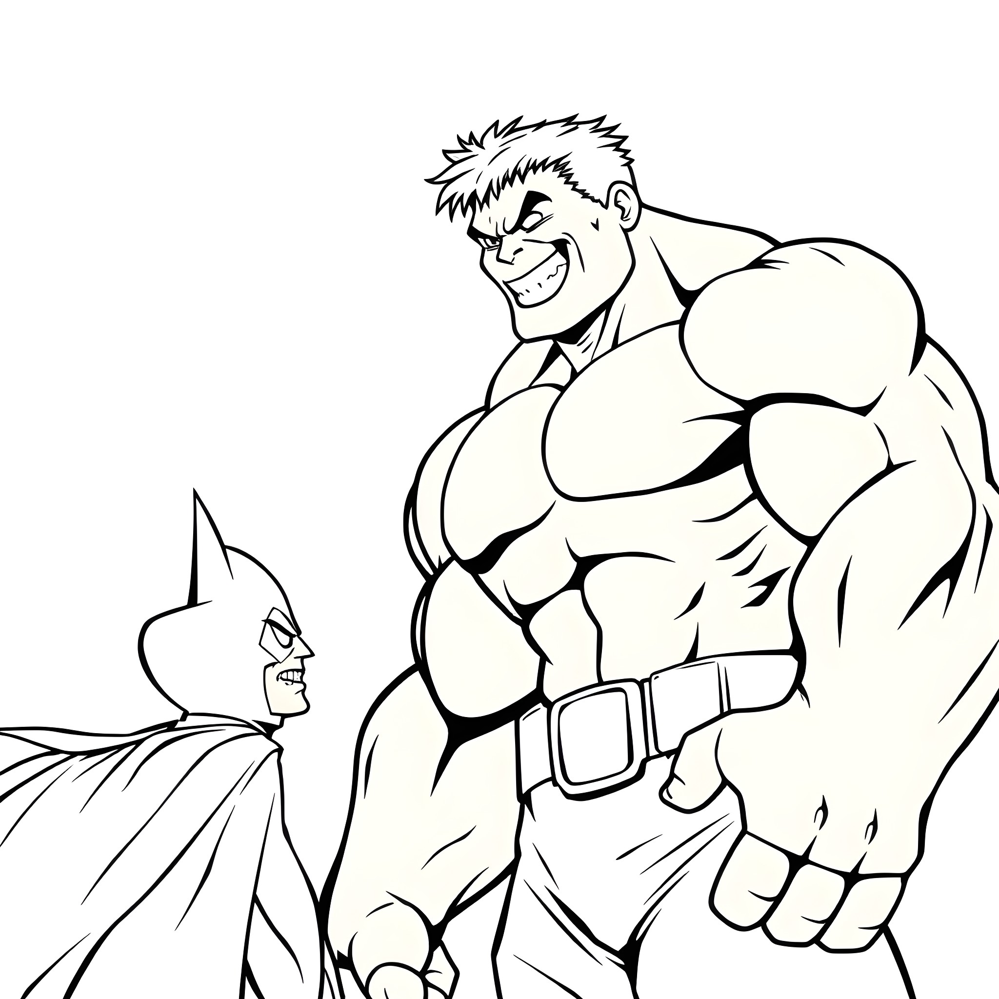 Hulk facing off against an opponent in an intense battle Coloring Page (free black-and-white line drawing printable PDF for all, from beginners to advanced learners, including children, teens, adults, and seniors)