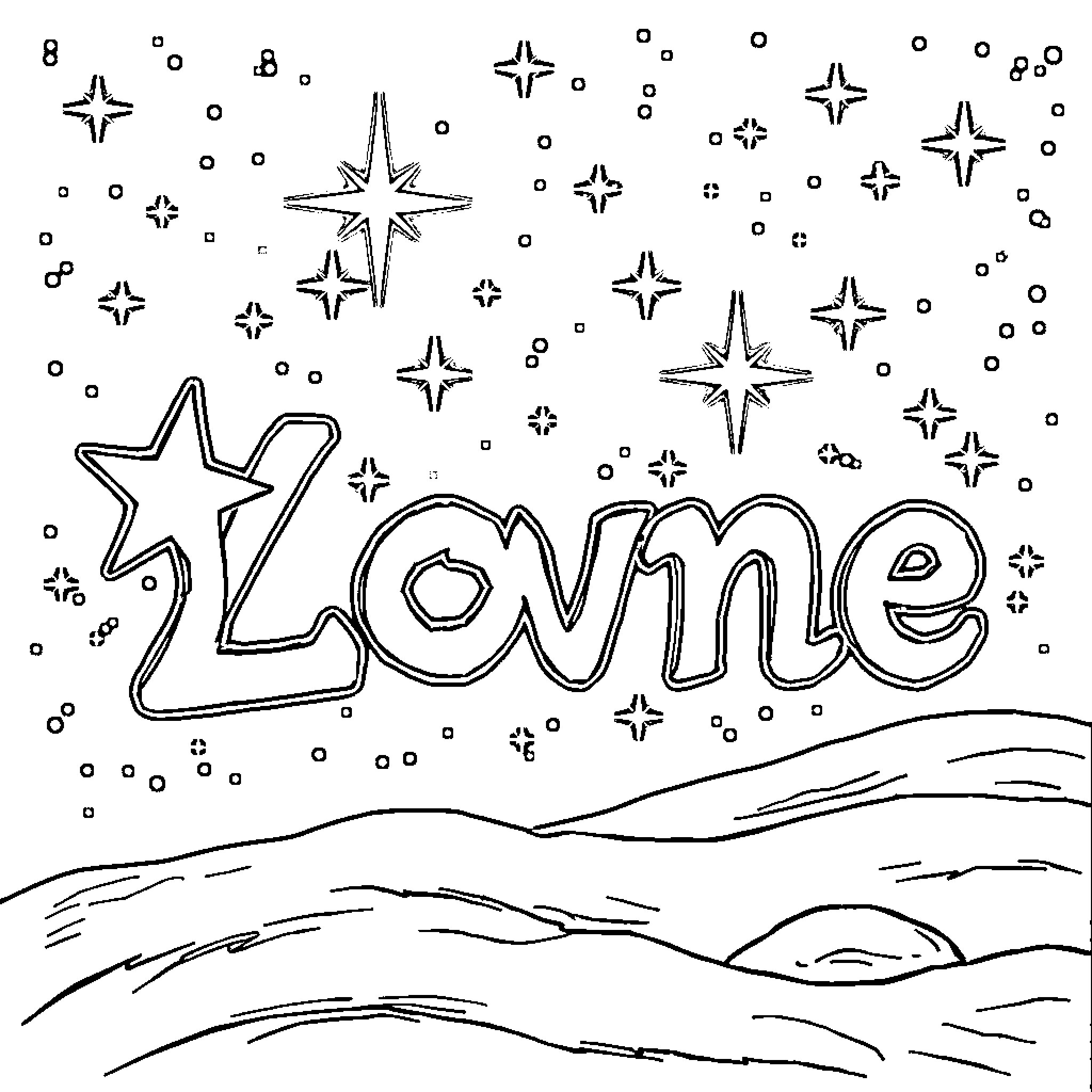 Star-filled Cosmic Zowie Coloring Page Coloring Page (free black-and-white line drawing printable PDF for all, from beginners to advanced learners, including children, teens, adults, and seniors)