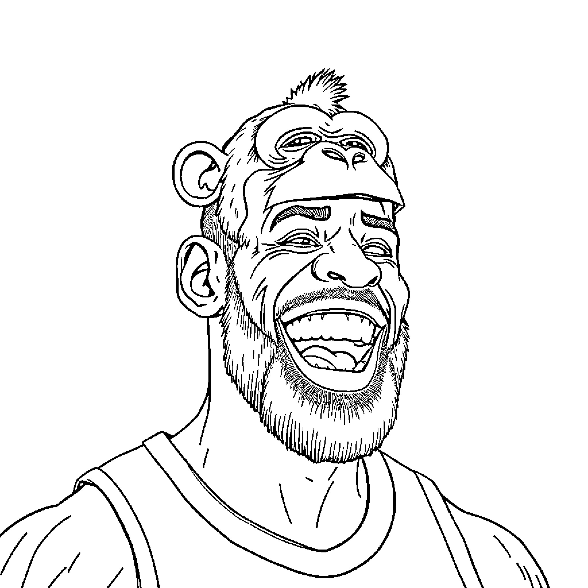 LeBron James' Exuberant Expression Coloring Page (free black-and-white line drawing printable PDF for all, from beginners to advanced learners, including children, teens, adults, and seniors)