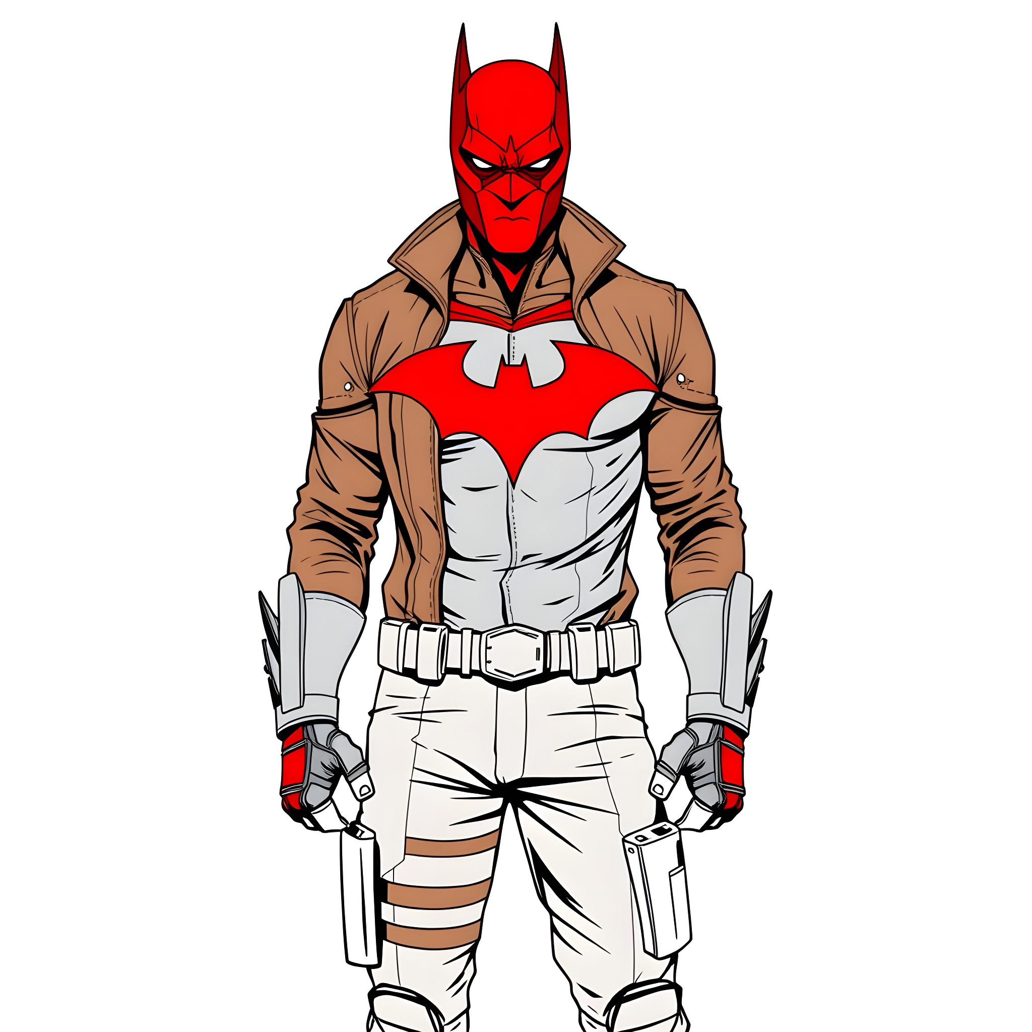 Red Hood in Action-Packed Superhero Pose Coloring Page (free black-and-white line drawing printable PDF for all, from beginners to advanced learners, including children, teens, adults, and seniors)