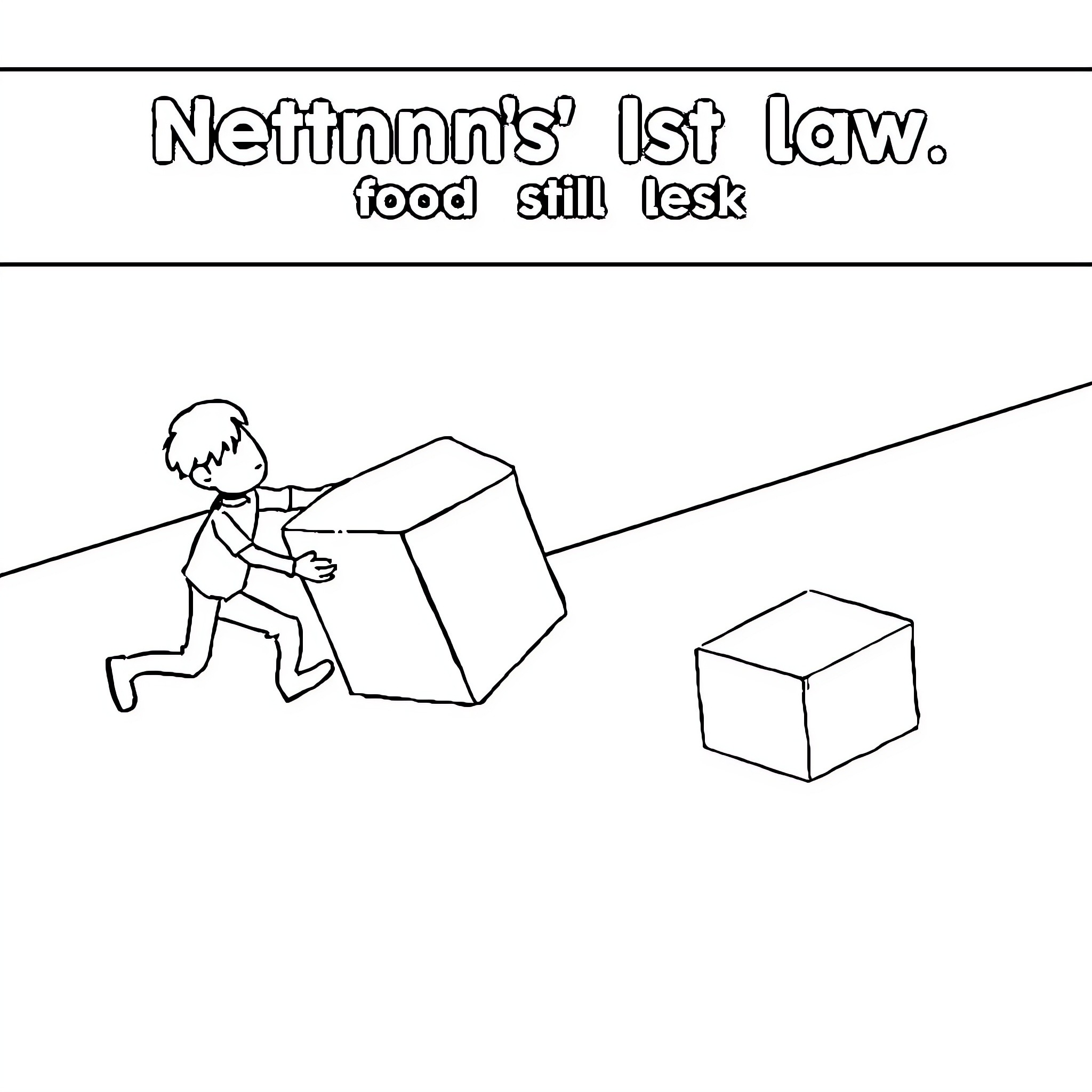 Newton's Law: Food still on desk Coloring Page (free black-and-white line drawing printable PDF for all, from beginners to advanced learners, including children, teens, adults, and seniors)