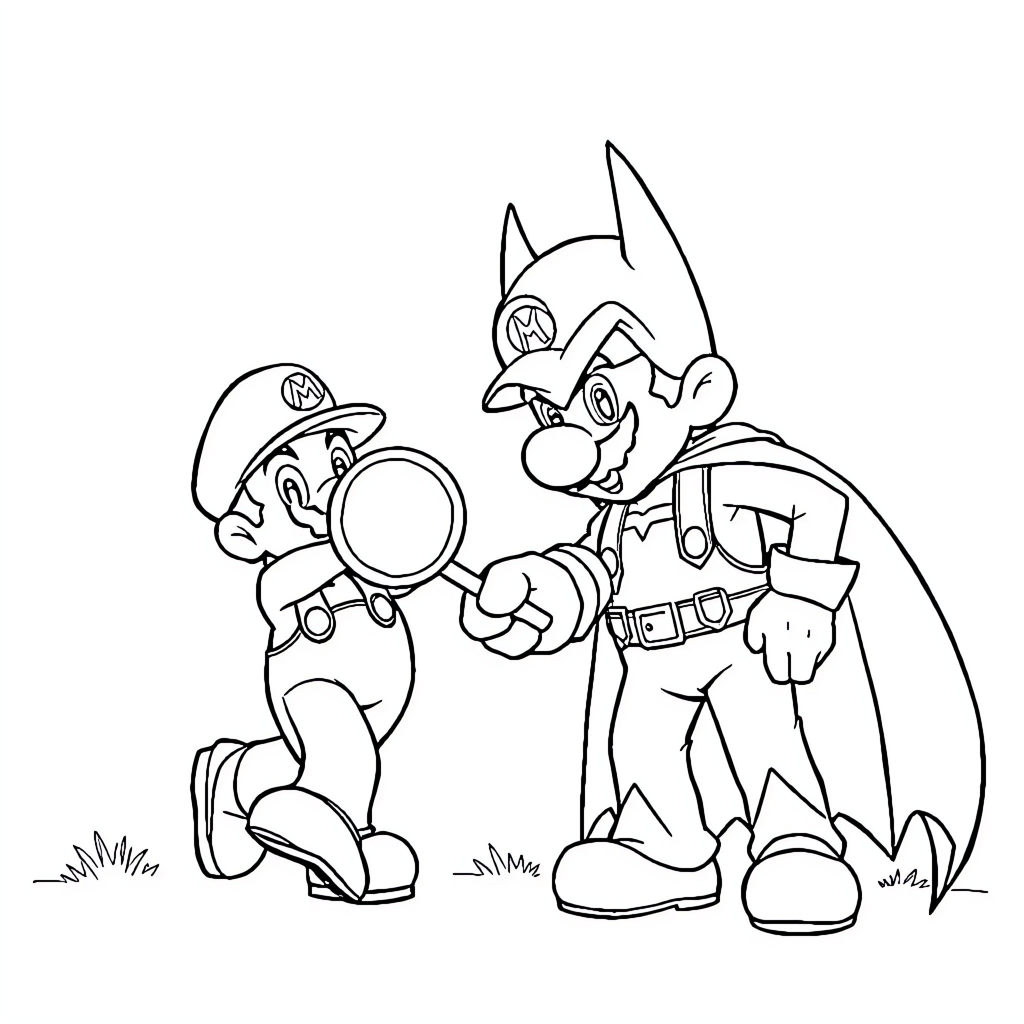 Mario and friends exploring the outdoors Coloring Page (free black-and-white line drawing printable PDF for all, from beginners to advanced learners, including children, teens, adults, and seniors)