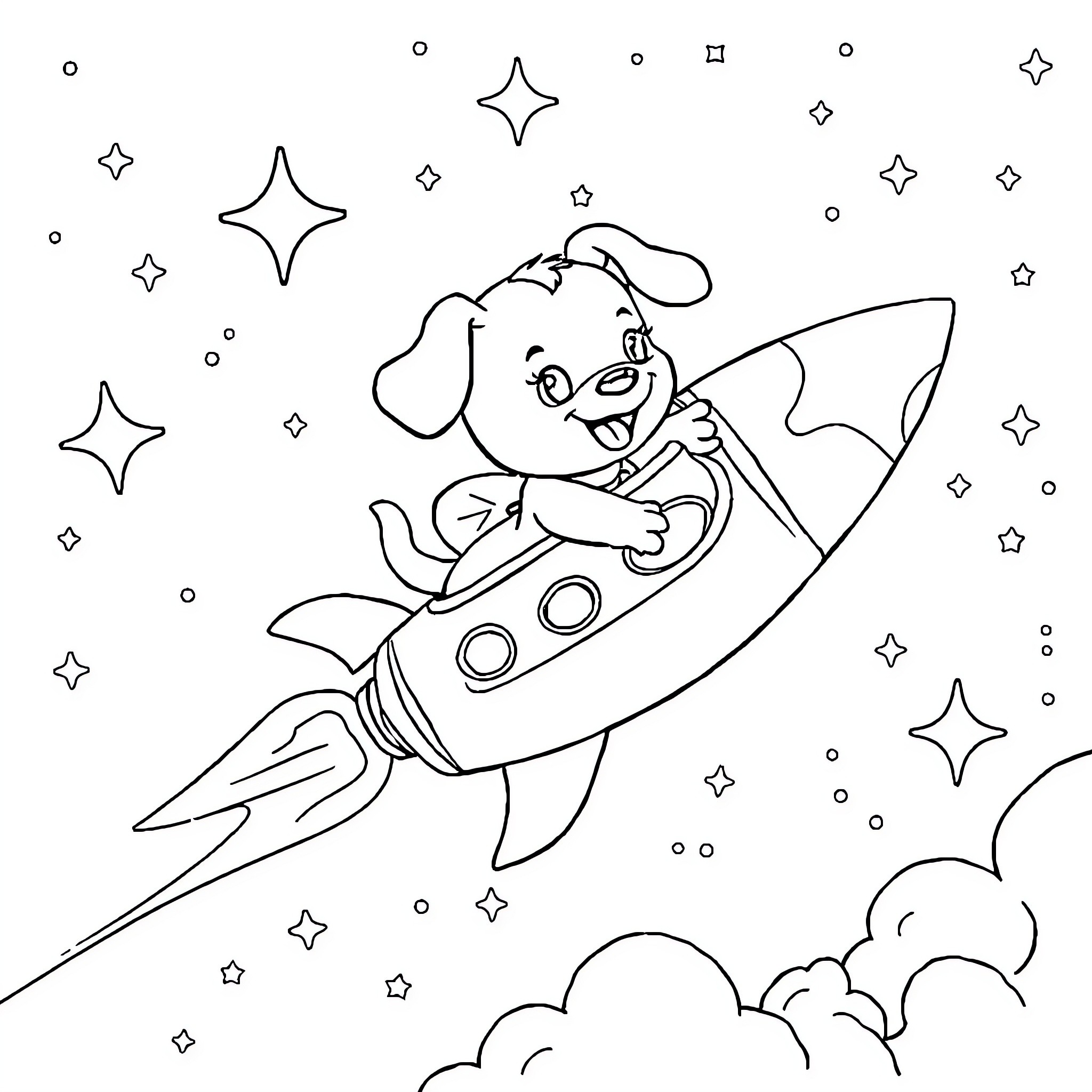 Bluey's Rocket Space Adventure Coloring Page (free black-and-white line drawing printable PDF for all, from beginners to advanced learners, including children, teens, adults, and seniors)