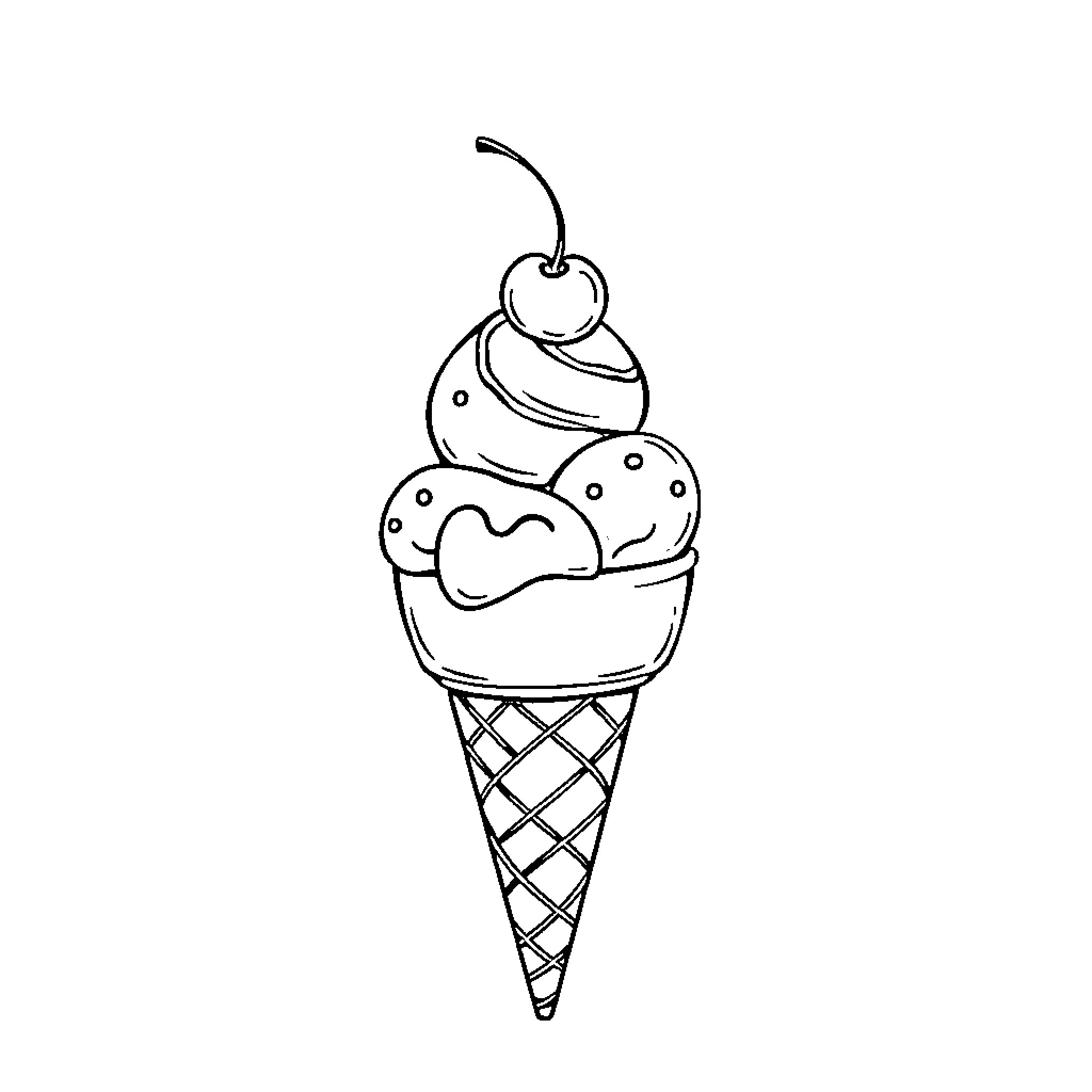Ice Cream Cone with Swirly Scoop Coloring Page (free black-and-white line drawing printable PDF for all, from beginners to advanced learners, including children, teens, adults, and seniors)