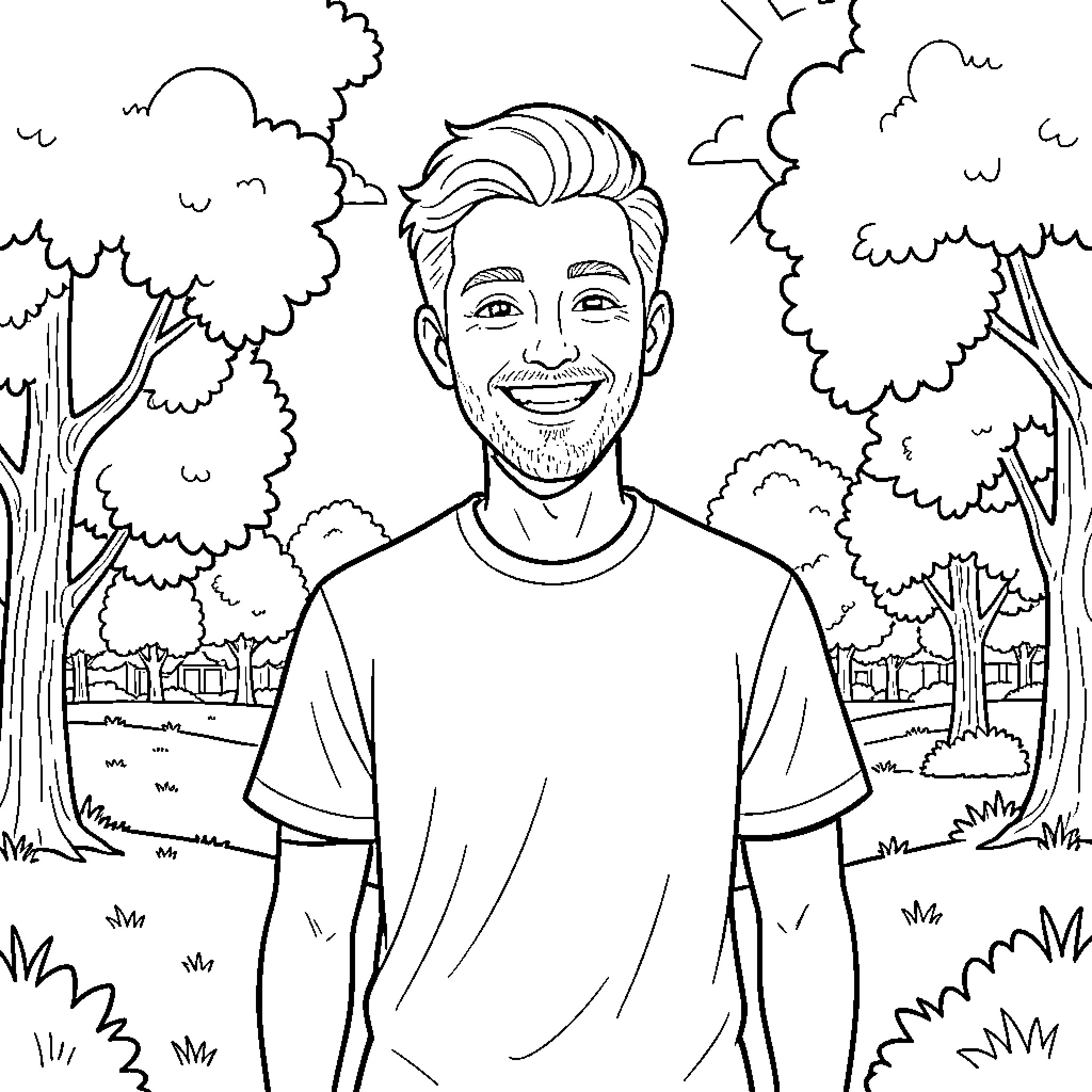Bryan Mumbuno enjoying a peaceful day outdoors Coloring Page (free black-and-white line drawing printable PDF for all, from beginners to advanced learners, including children, teens, adults, and seniors)