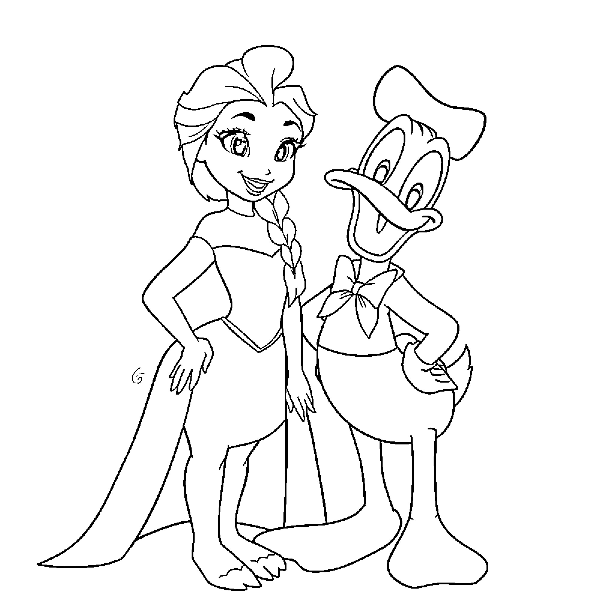Elsa and Olaf enjoying a friendly moment Coloring Page (free black-and-white line drawing printable PDF for all, from beginners to advanced learners, including children, teens, adults, and seniors)