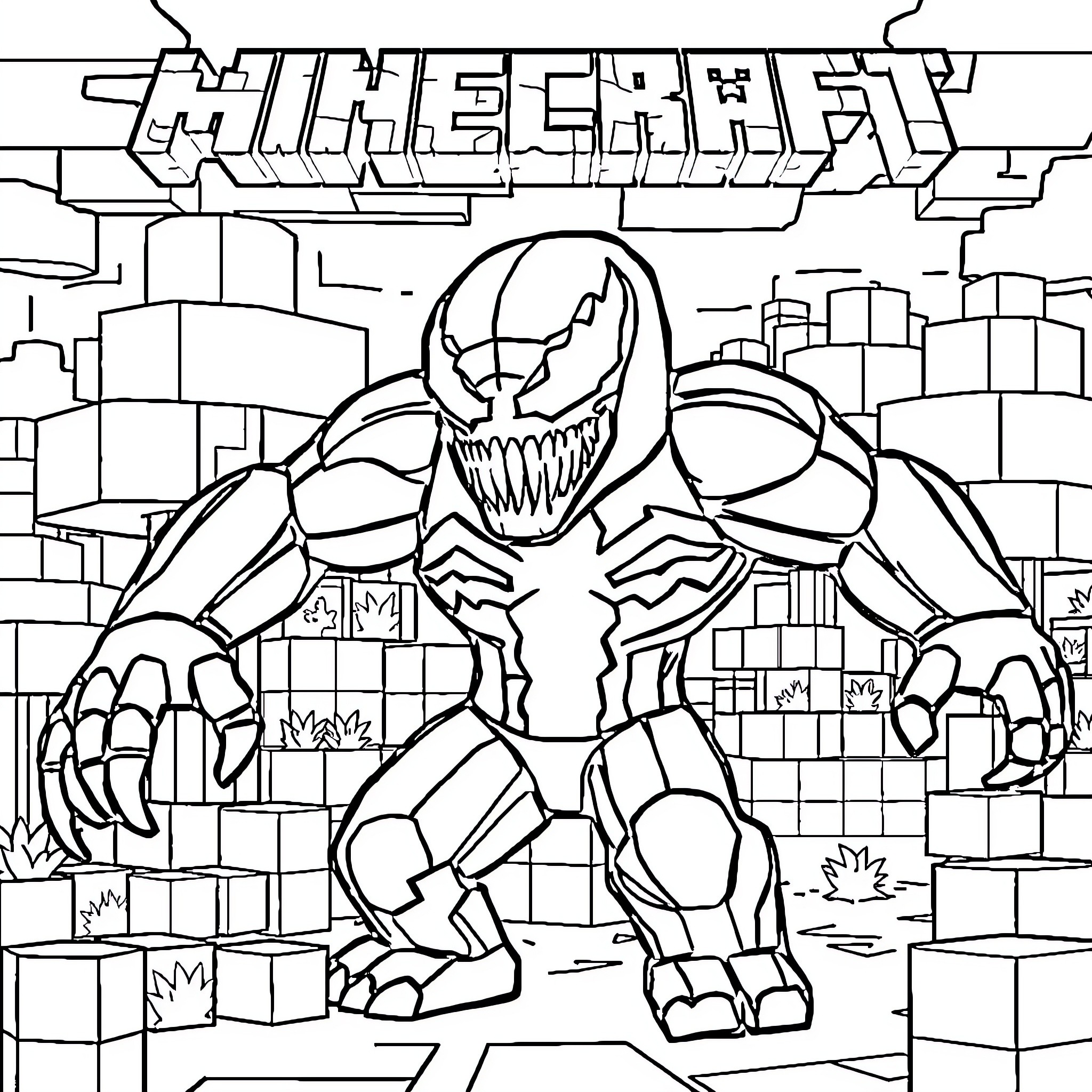 Venom's Intimidating Presence in the City Coloring Page (free black-and-white line drawing printable PDF for all, from beginners to advanced learners, including children, teens, adults, and seniors)