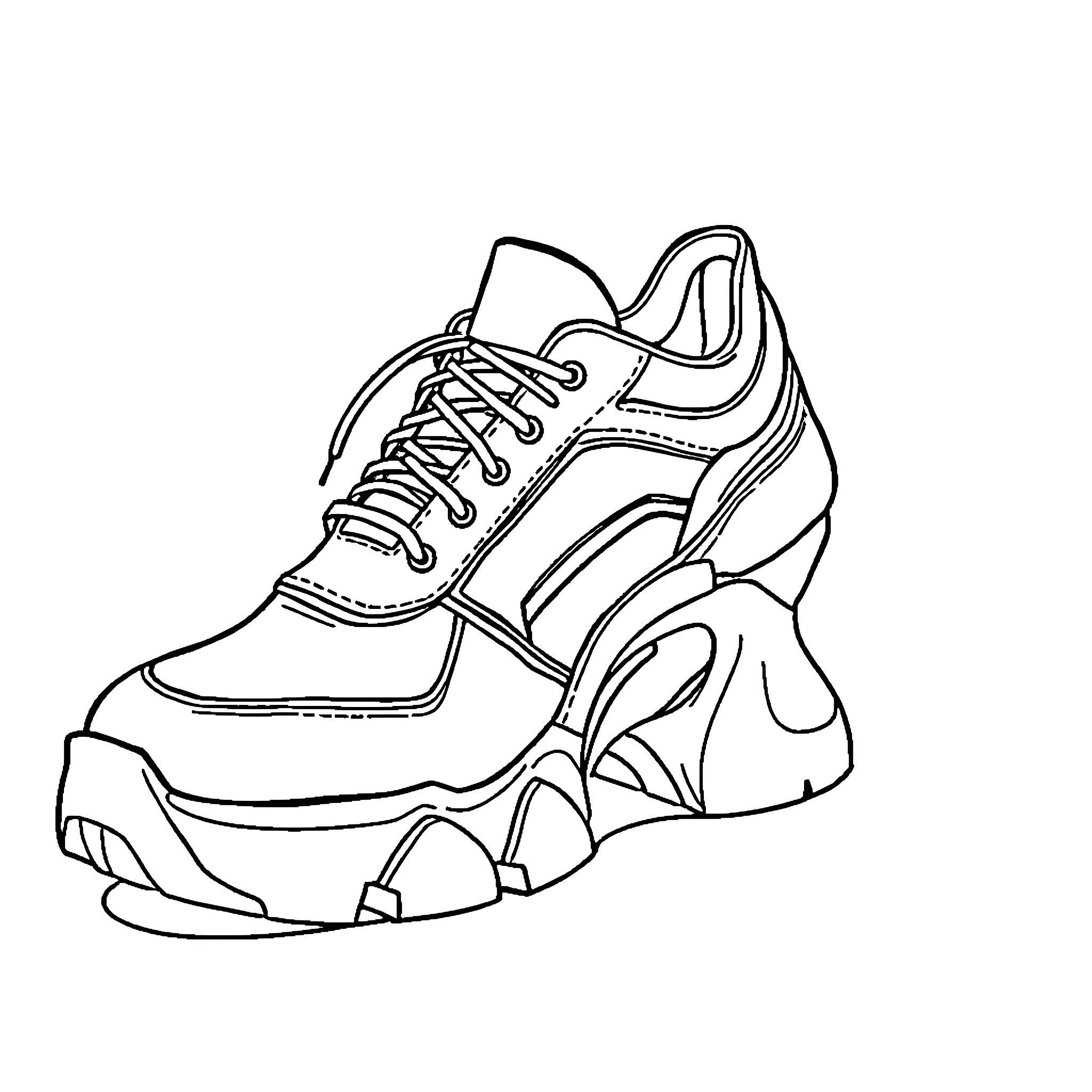 Shoe design with laced sneakers Coloring Page (free black-and-white line drawing printable PDF for all, from beginners to advanced learners, including children, teens, adults, and seniors)