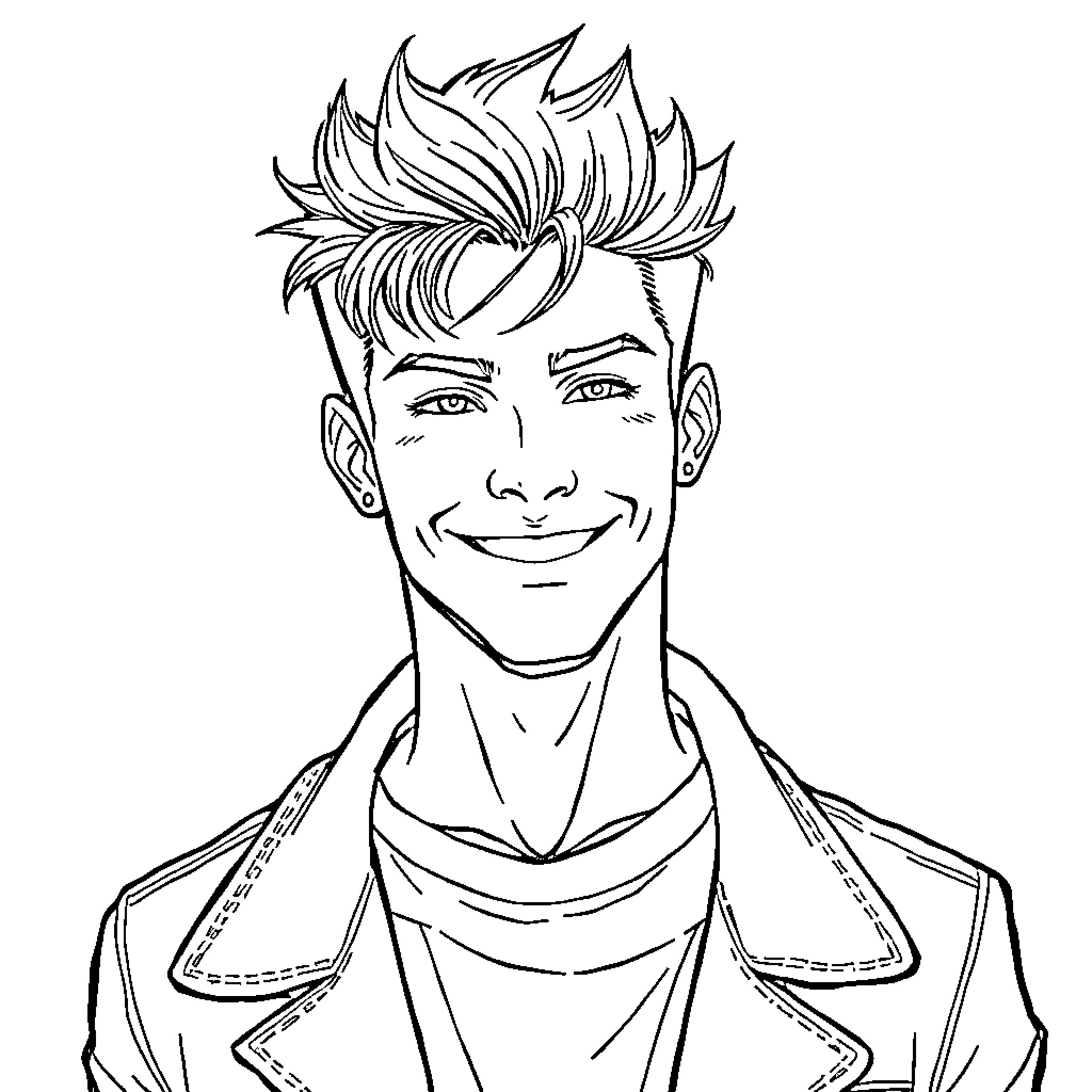 Guy with stylish hairstyle and friendly expression Coloring Page (free black-and-white line drawing printable PDF for all, from beginners to advanced learners, including children, teens, adults, and seniors)