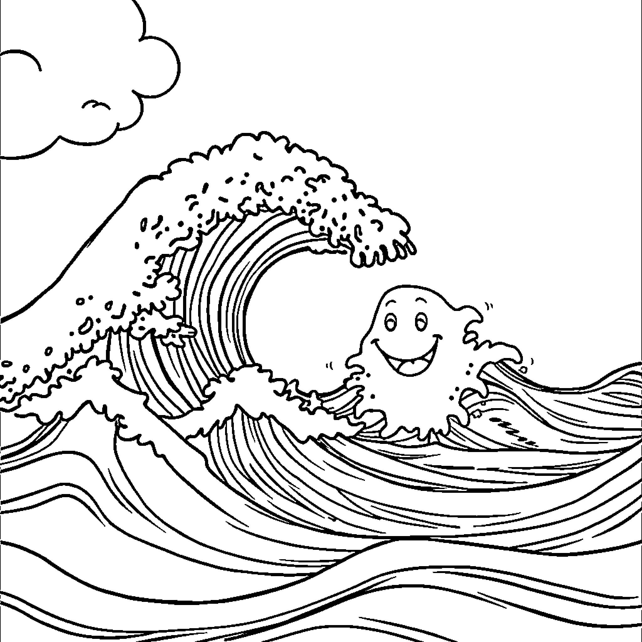 Wave of Joy and Adventure Coloring Page (free black-and-white line drawing printable PDF for all, from beginners to advanced learners, including children, teens, adults, and seniors)