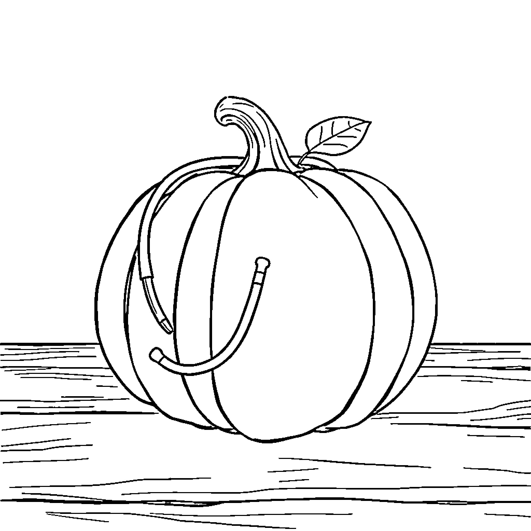 Pumpkin with stem on ground Coloring Page (free black-and-white line drawing printable PDF for all, from beginners to advanced learners, including children, teens, adults, and seniors)